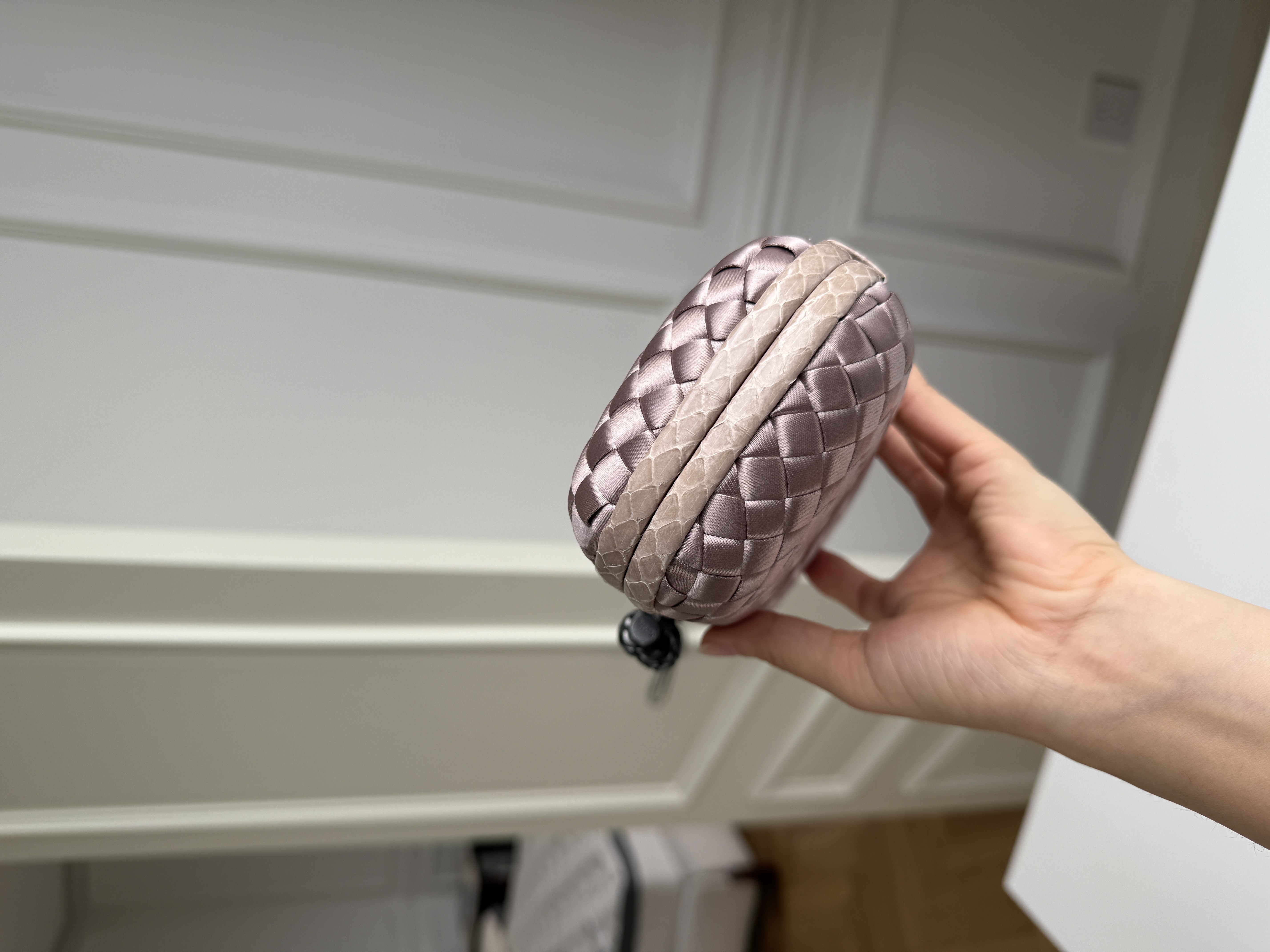Bottega Veneta Knot Long Intrecciato Satin Clutch