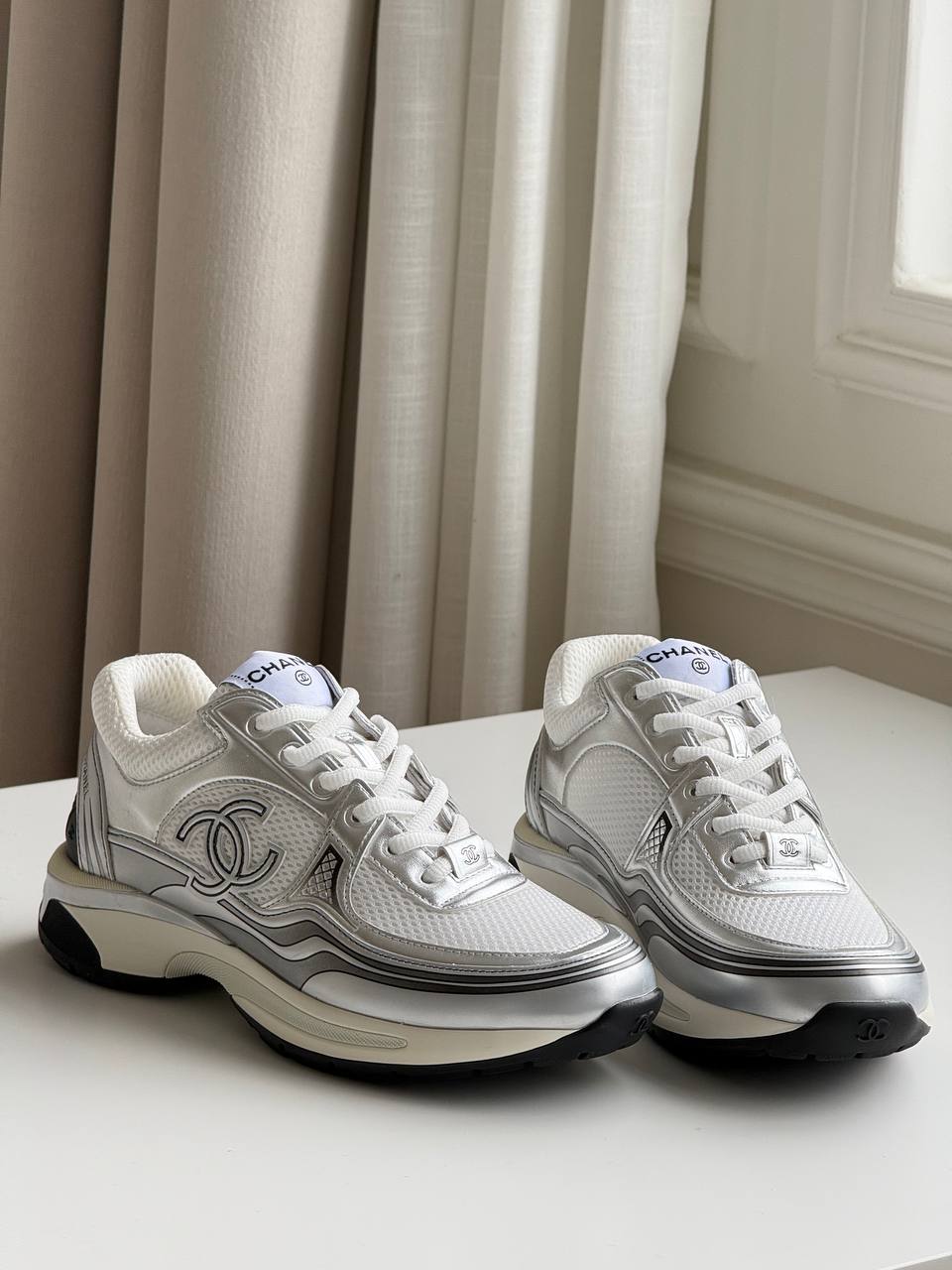 CHANEL Mesh & Metallic Calfskin Sneakers