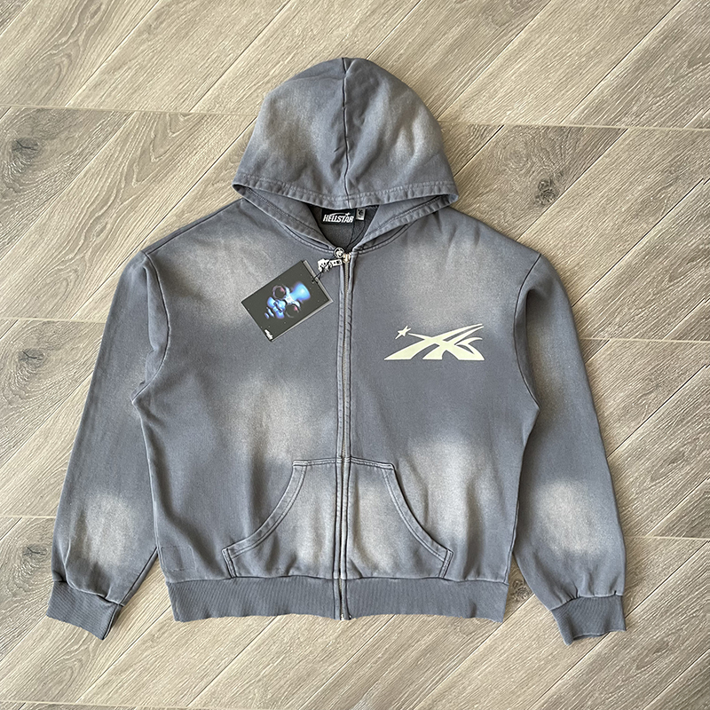 Hellstar Washed Grey Zipper Hoodie
