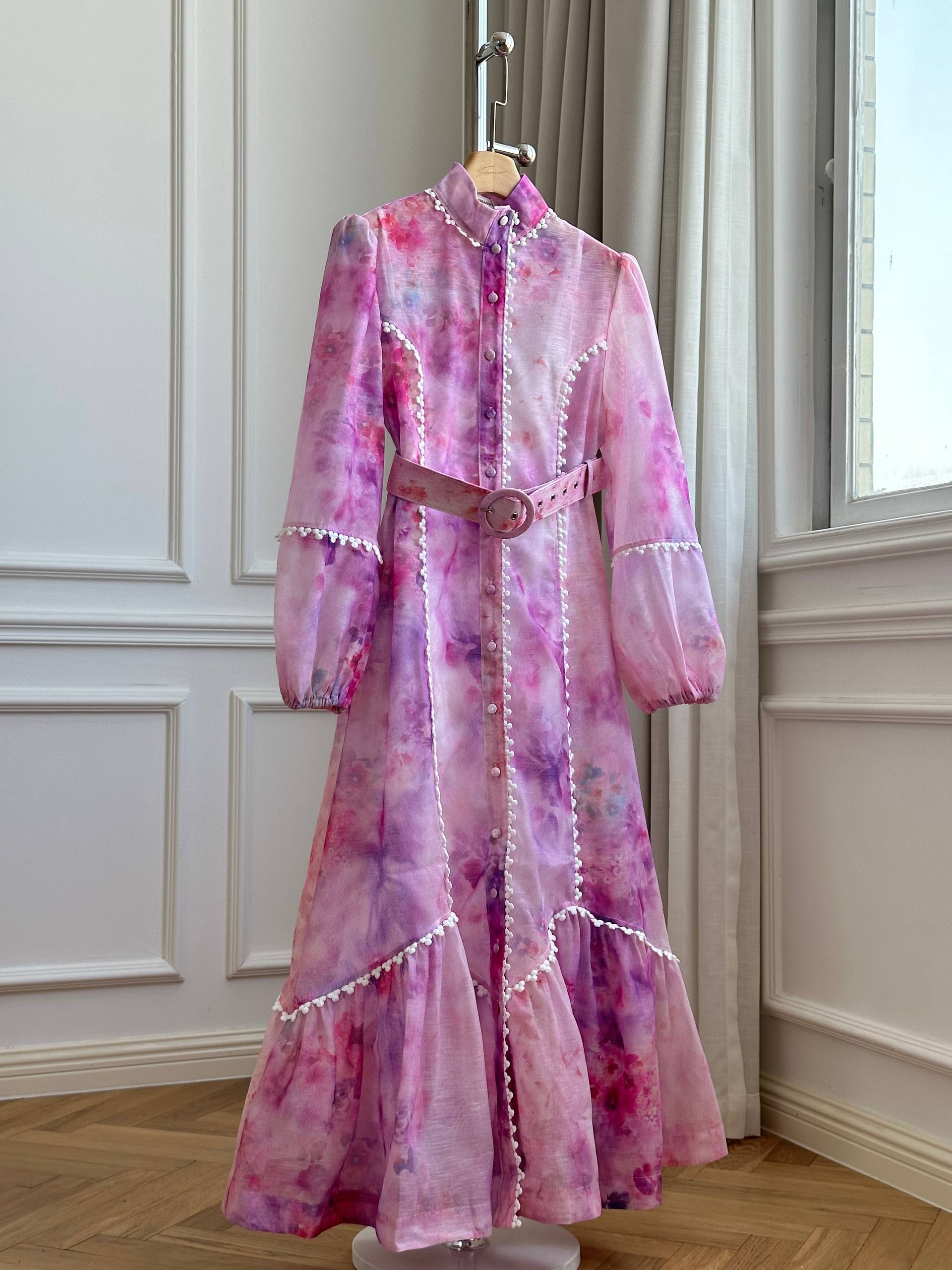 ZIMMERMAN* 25 New Arrival Stand Collar Long-Sleeve Lantern Midi Maxi Dress