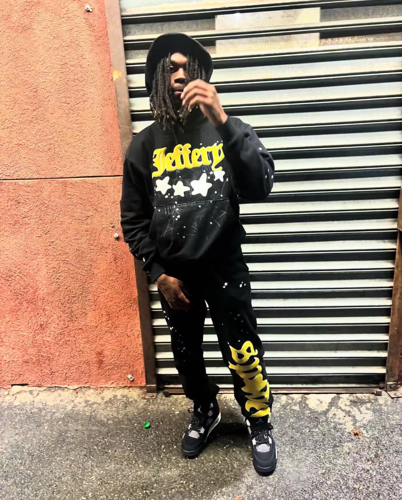 1:1 Best Quality Yellow Puff Letters Hoodie Black