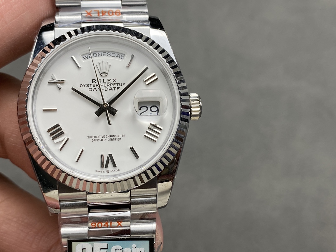 Rolex Day Date 36 White Dial Fluted Bezel White Gold m128239 0059 President Watch