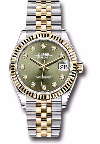 Rolex Steel and Yellow Gold Datejust 31 Watch - Fluted Bezel - Olive Green Diamond Dial - Jubilee Bracelet - 278273 ogdj【1:1 Replica】