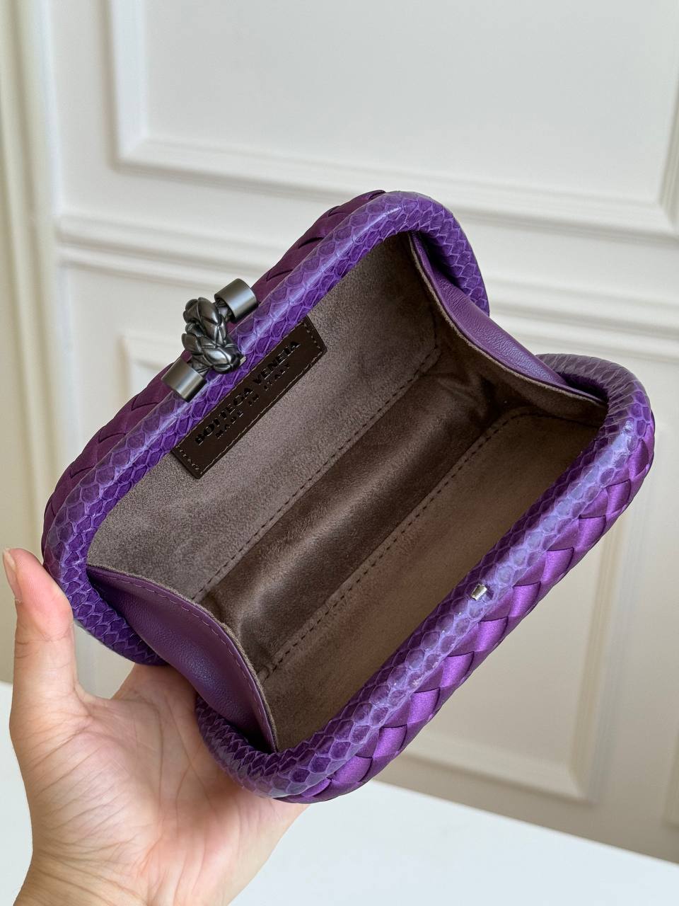 Bottega Veneta Knot Intrecciato Satin Clutch