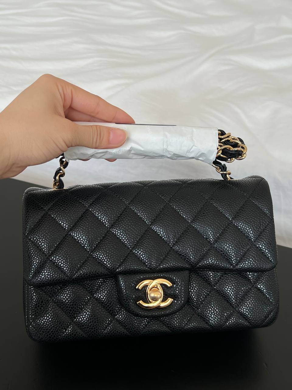 CHANEL Classic Small Flap Caviar Quilted Leather Bag with Gold Hardware