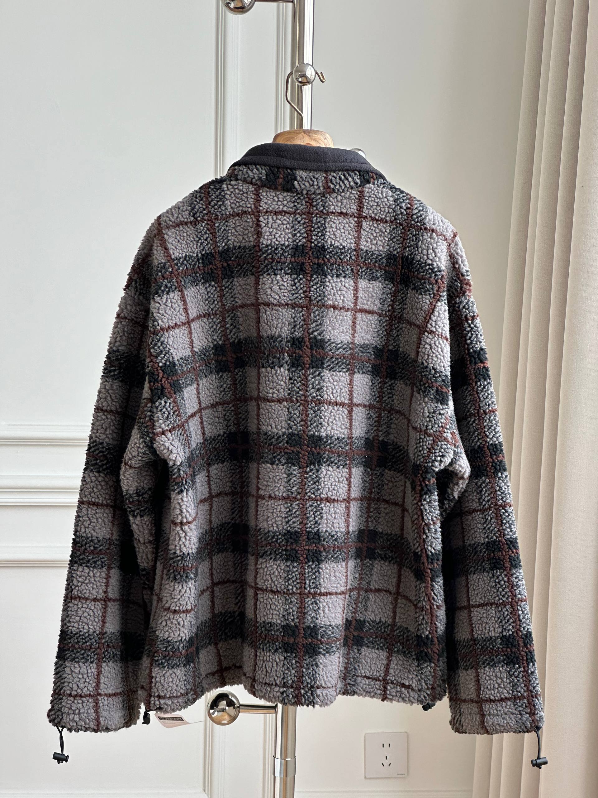 Miu Miu Plaid Fleece Stand Collar Zip-up Cropped Jacket