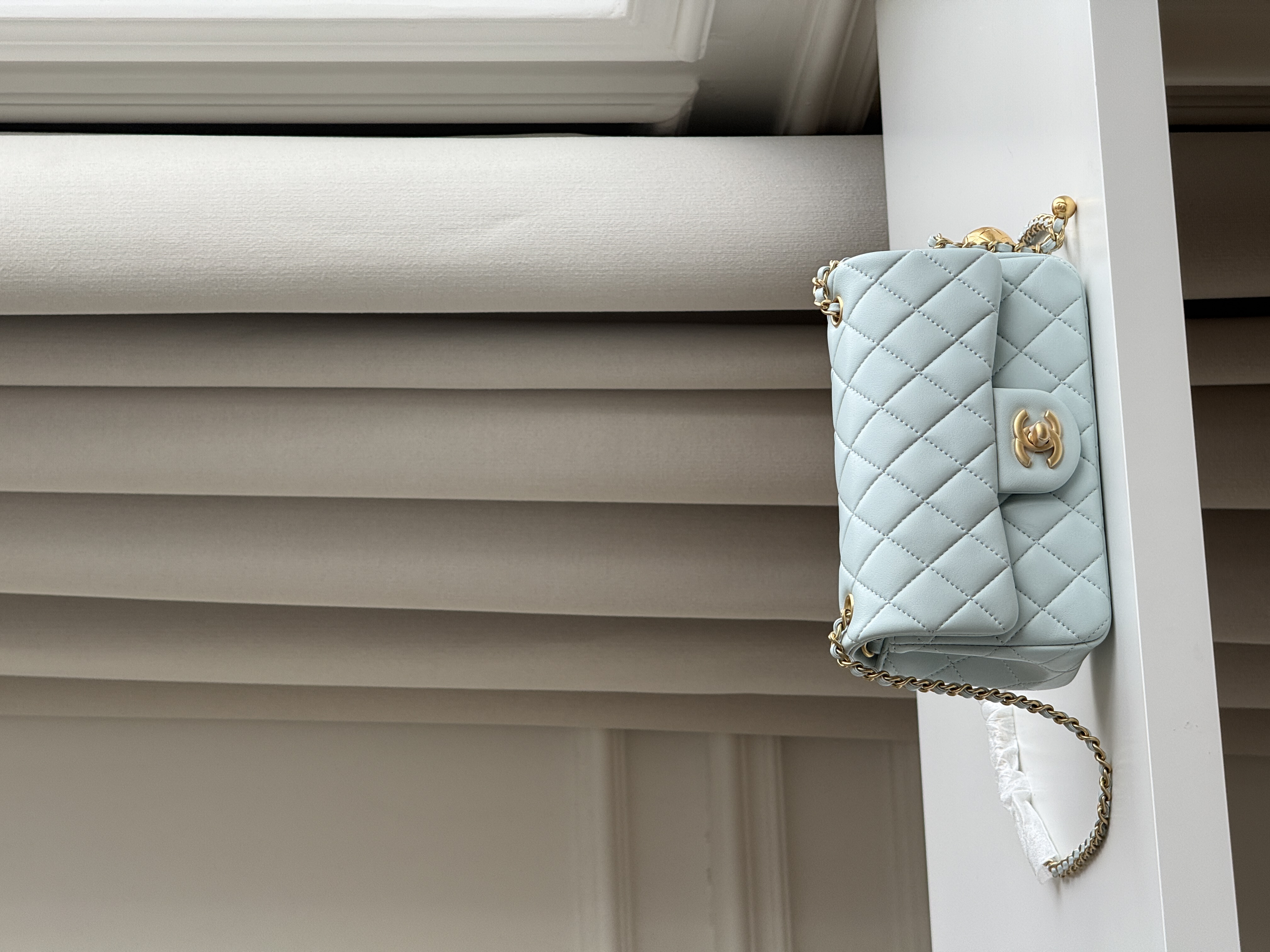 Chanel Light Blue Caviar Leather Classic Flap Silver CC Chain Bag