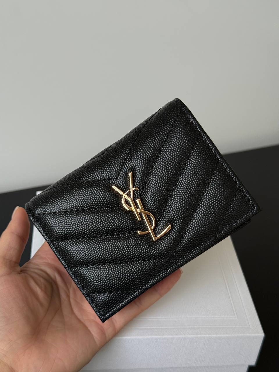 Saint Laurent  Caviar V-Stitch Short Bi-Fold Wallet