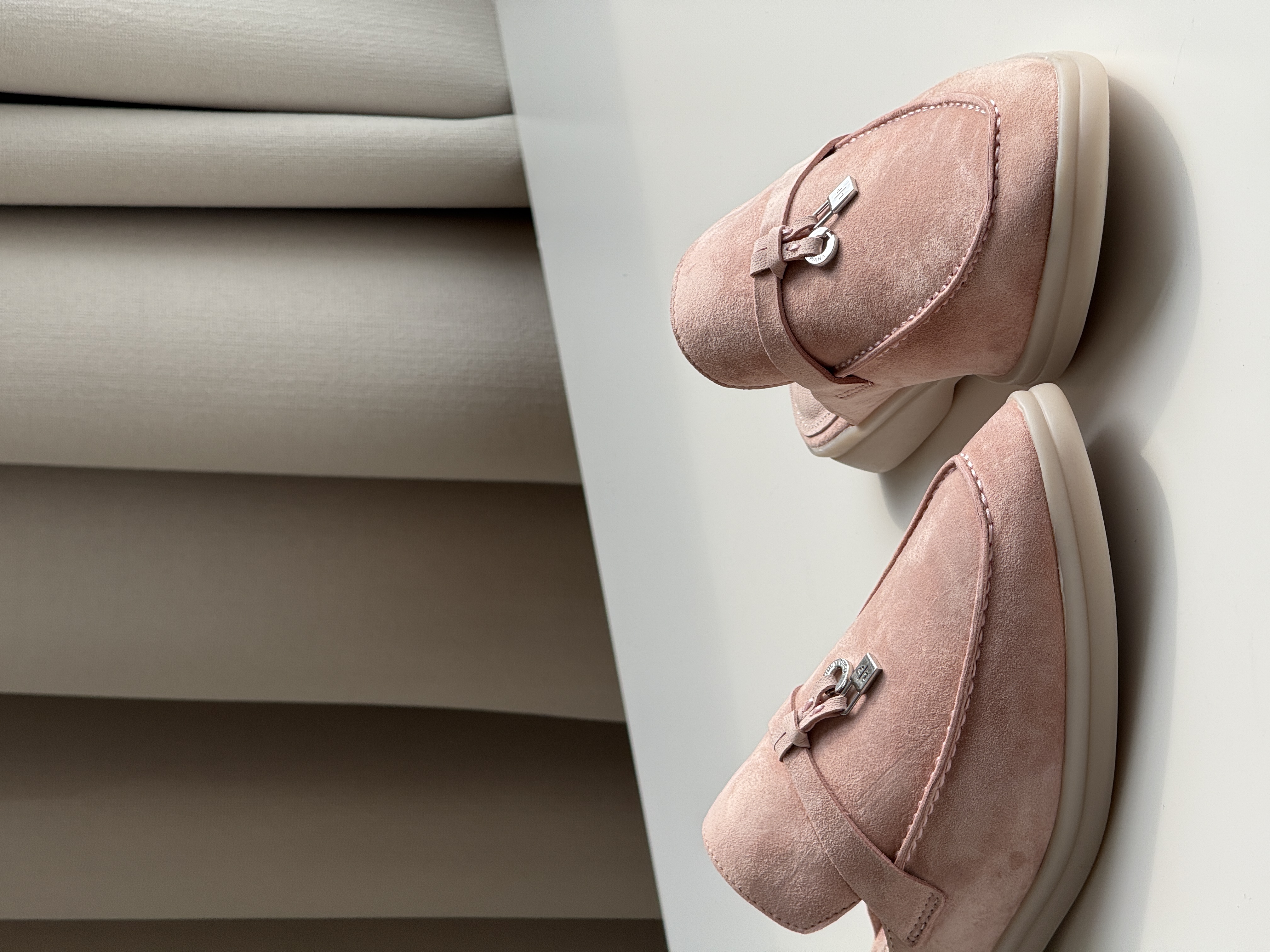 Dusty Pink Suede Metal Lock Charm Flat Backless Loafer Mules