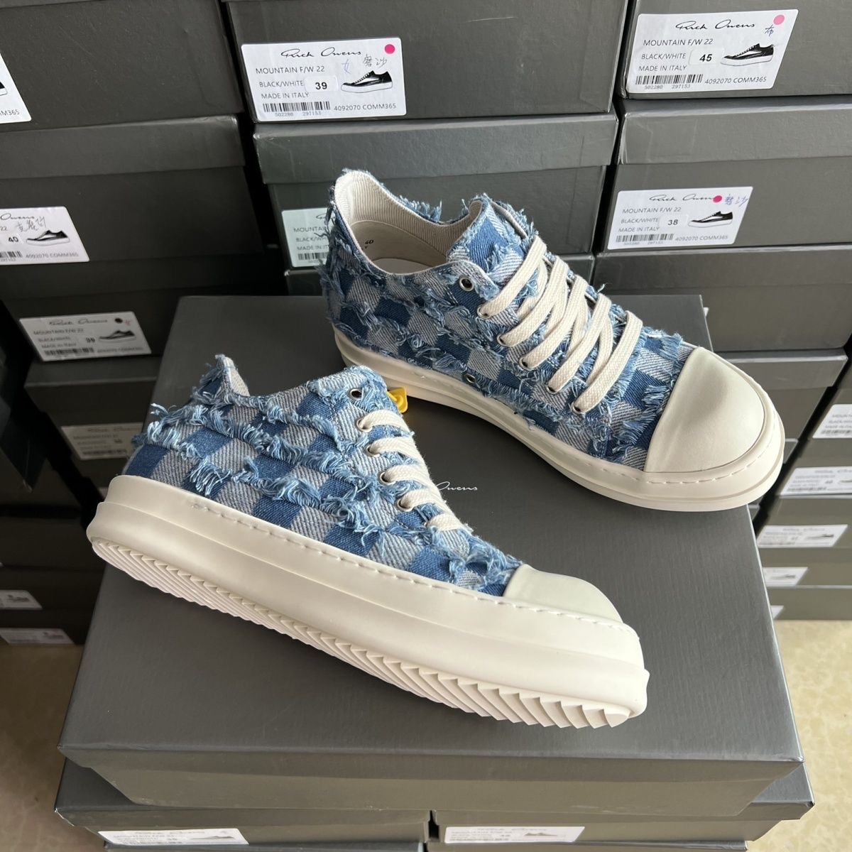Rick Denim Blue Checker Shoes with Box