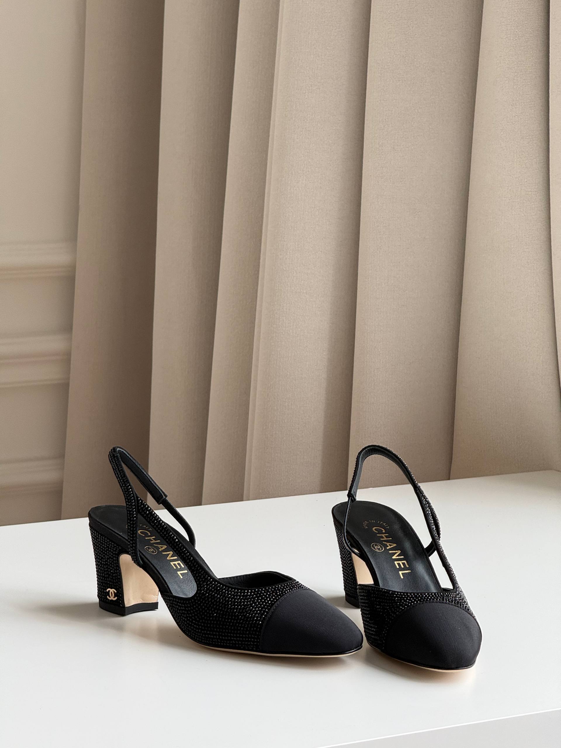 CHANEL Slingbacks, Strass and Satin