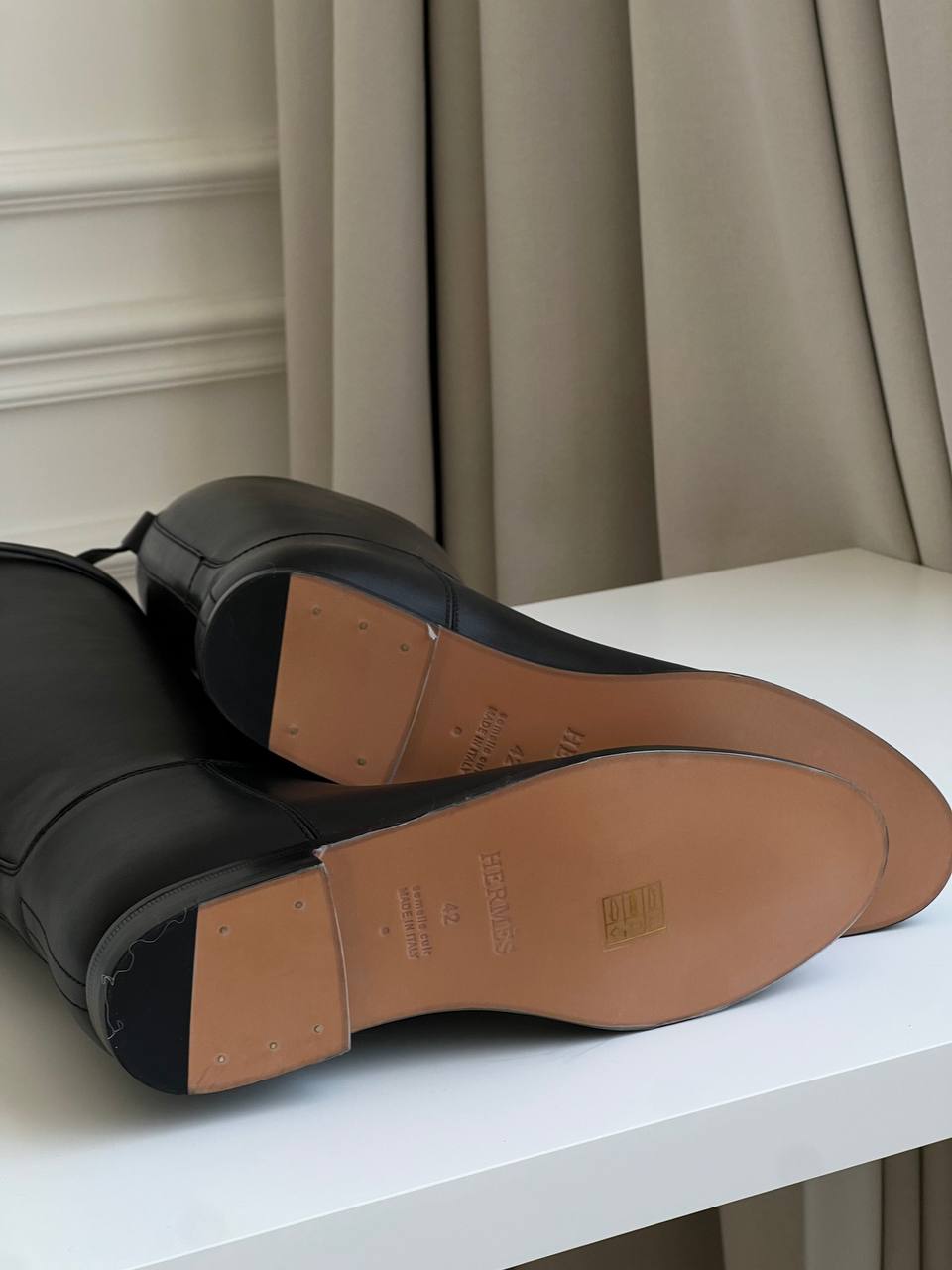 Black Smooth Leather Buckle Strap Low Heel Straight Knee-High Riding Boots
