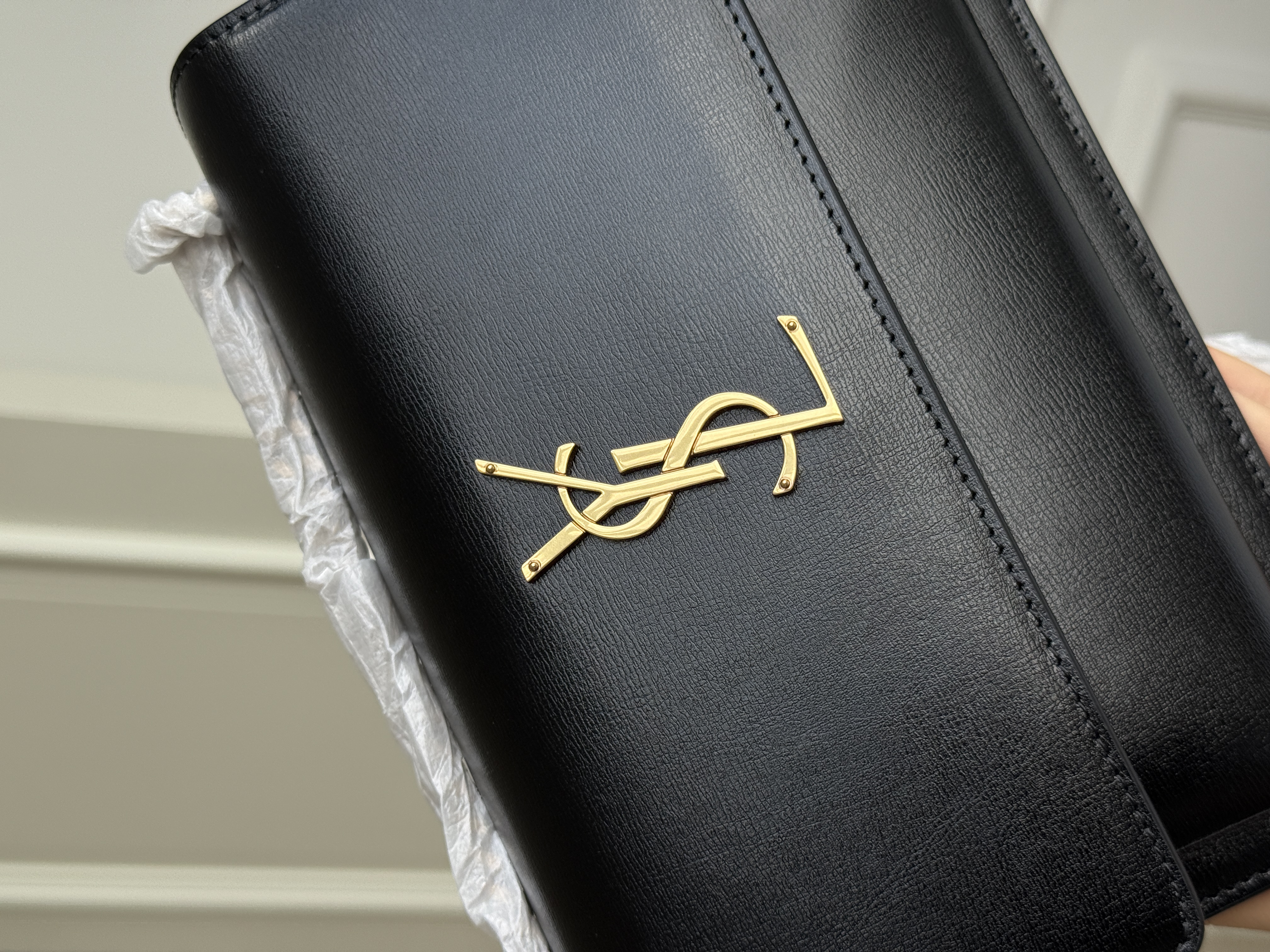 Yves Saint Laurent Black Smooth Calfskin Gold Logo Shoulder Bag