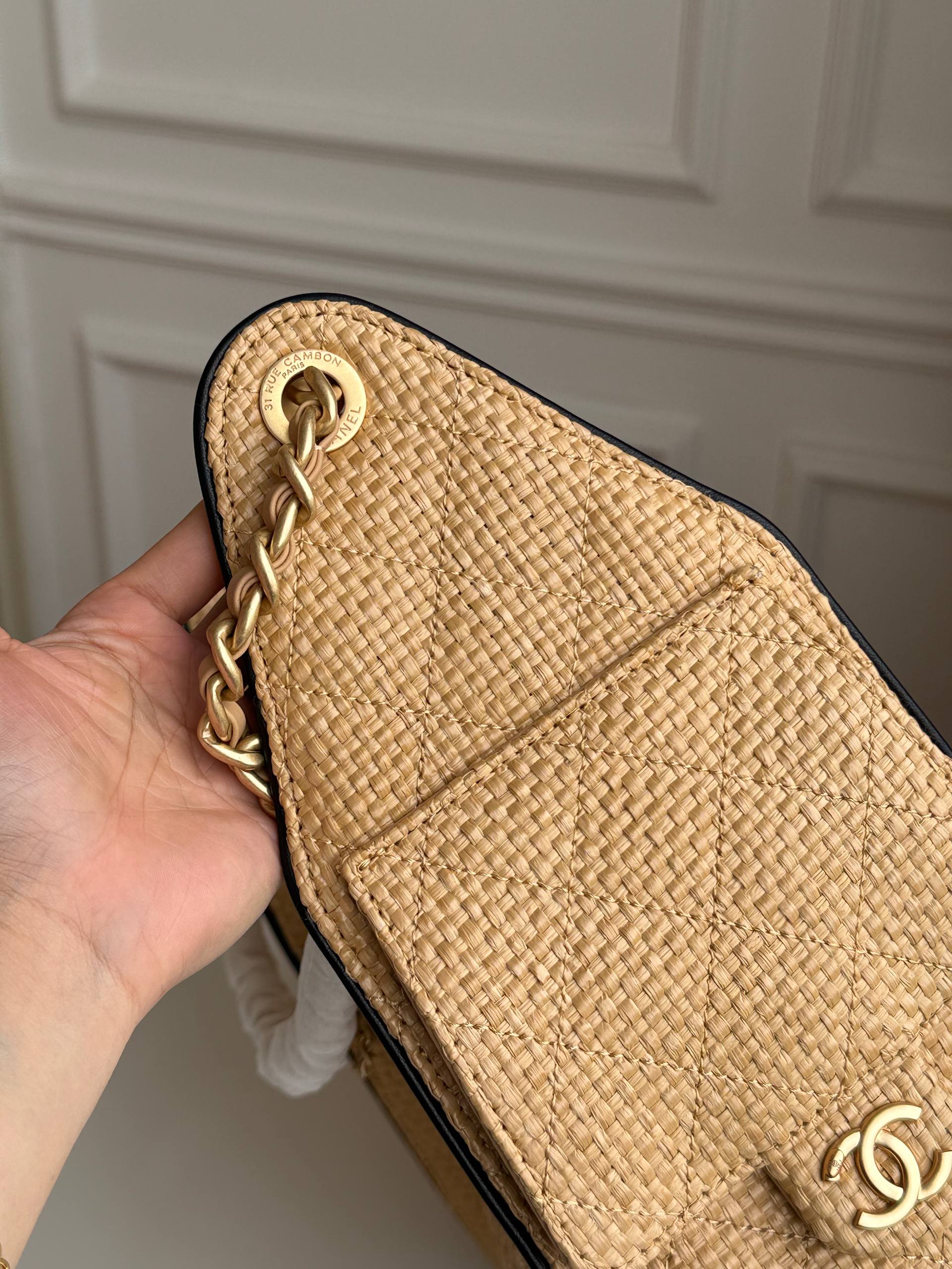 Chanel Quilted Raffia Drawstring Bucket Bag