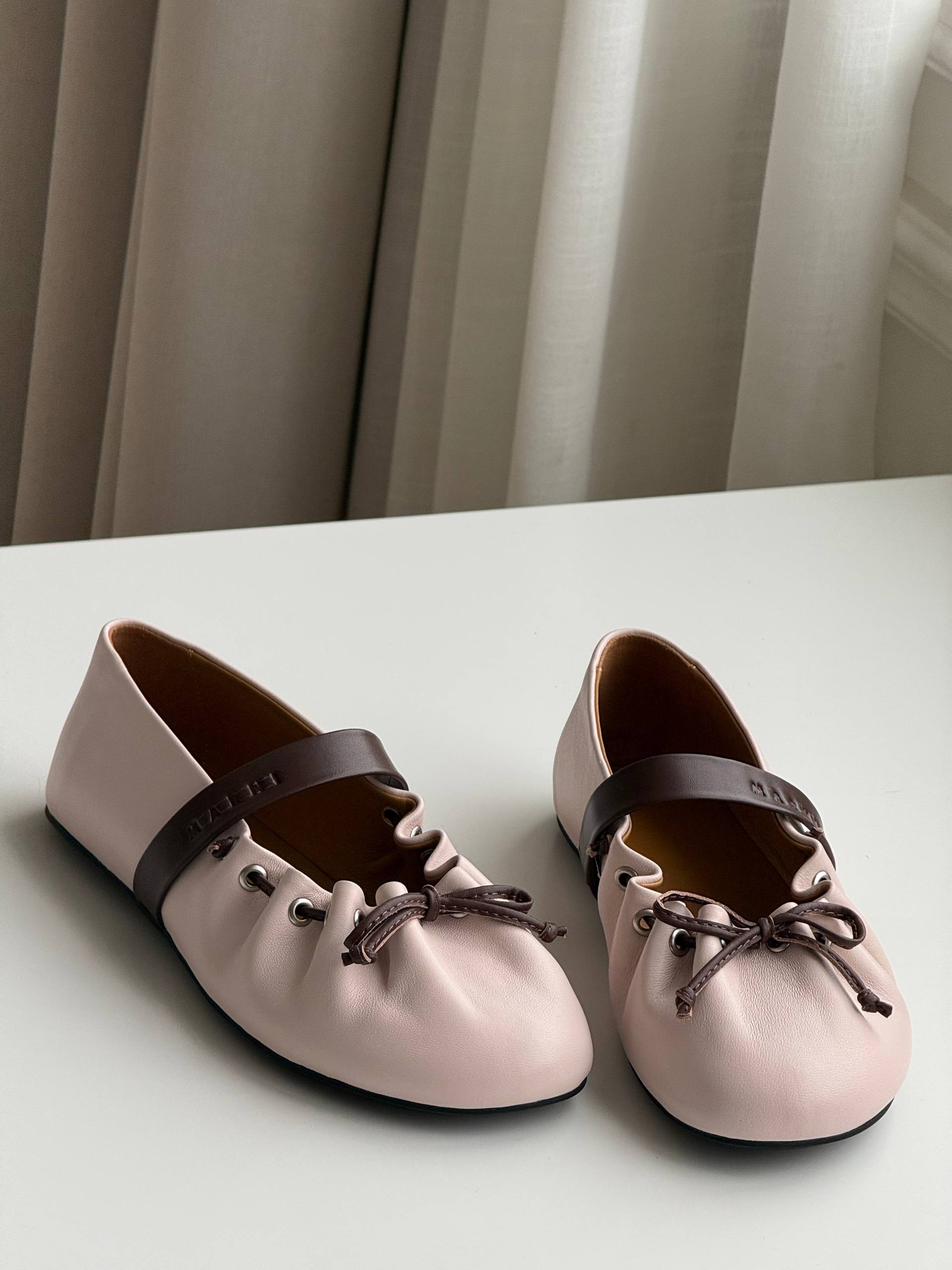 Miu Miu Color Block Strap Ruched Bow Ballerina Mary Jane Flats