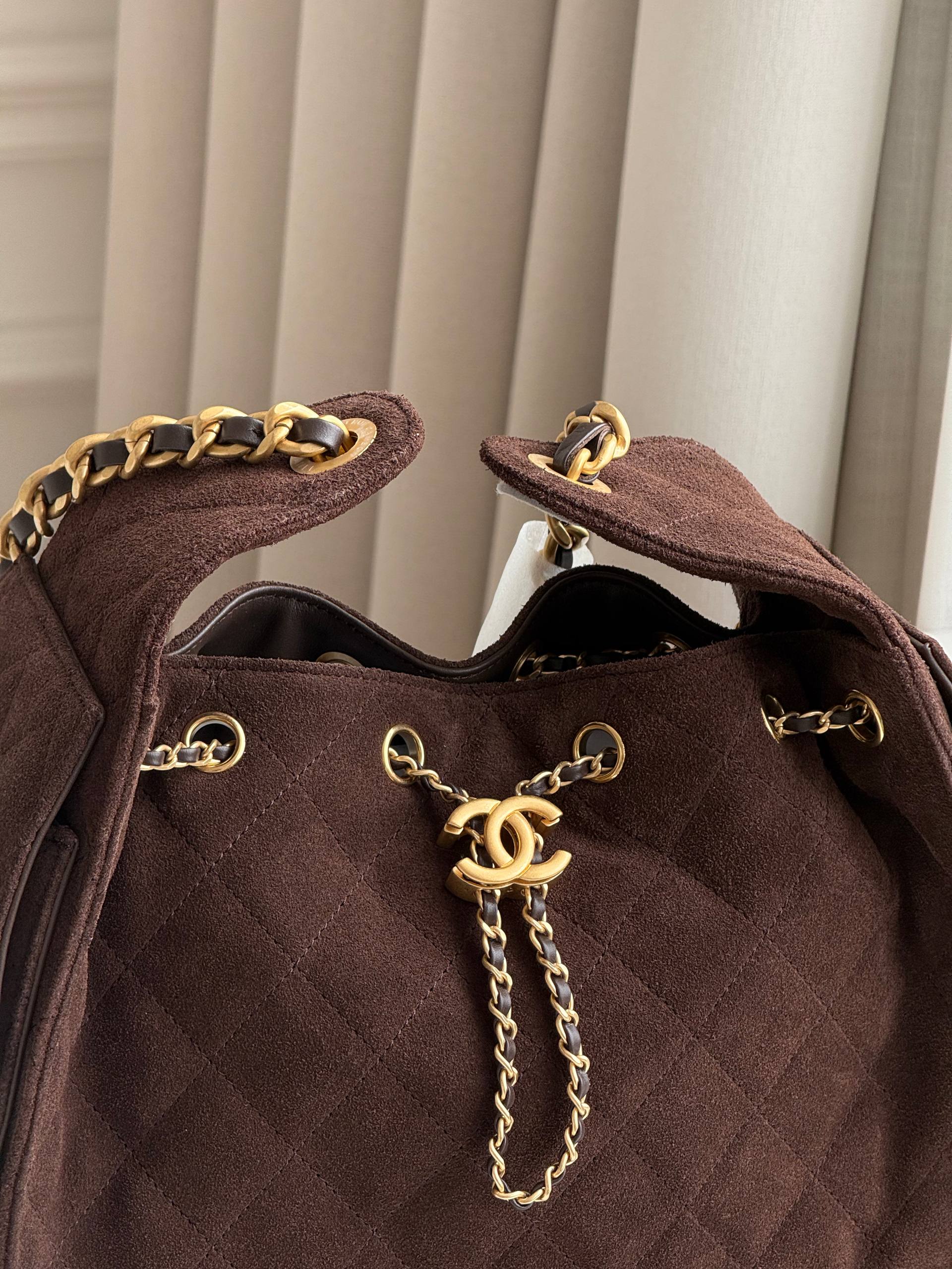 Chanel caramel suede quilted tote bag
