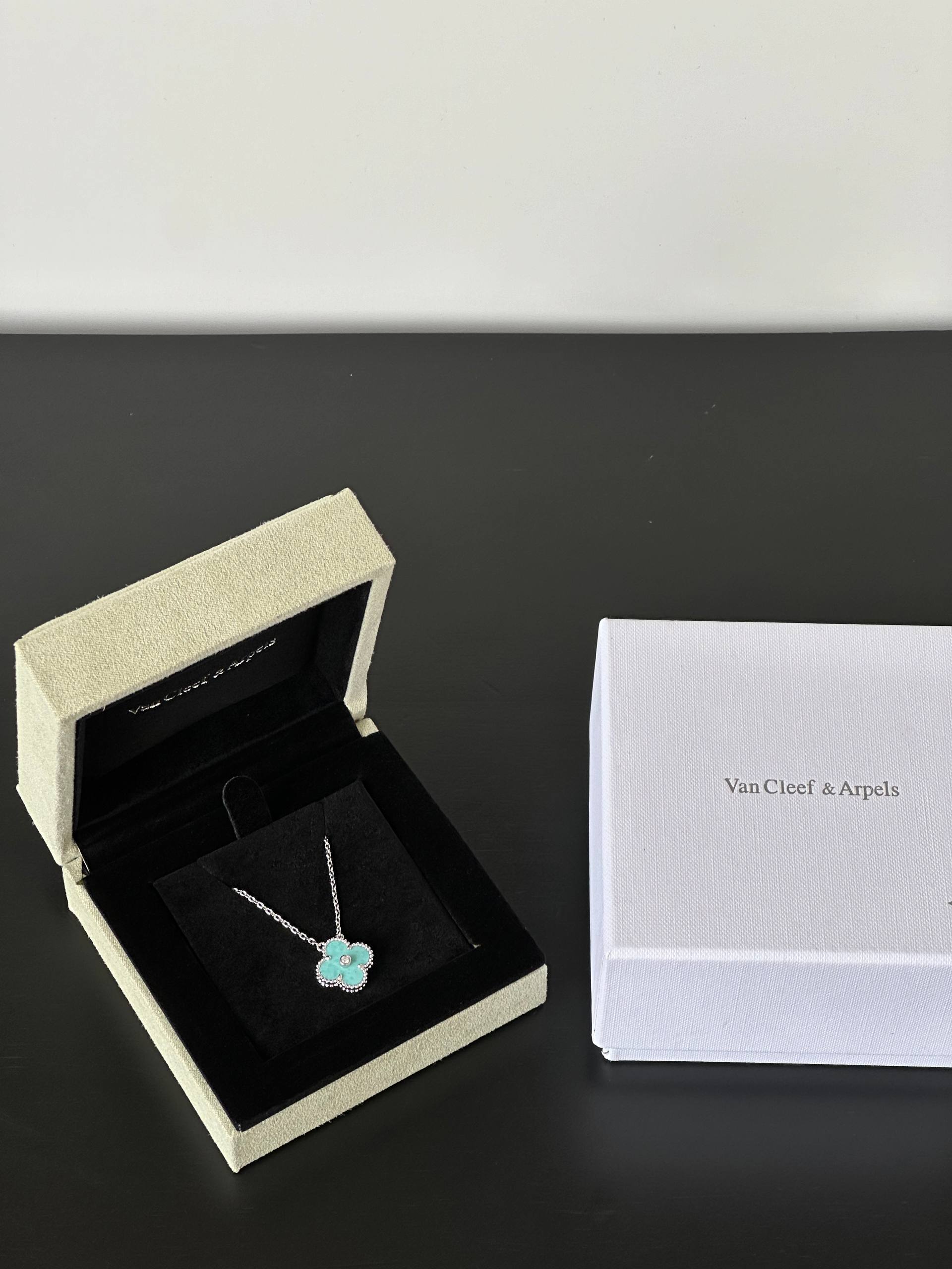 Van Cleef & Arpels Vintage Alhambra Turquoise Single Clover Pendant Necklace