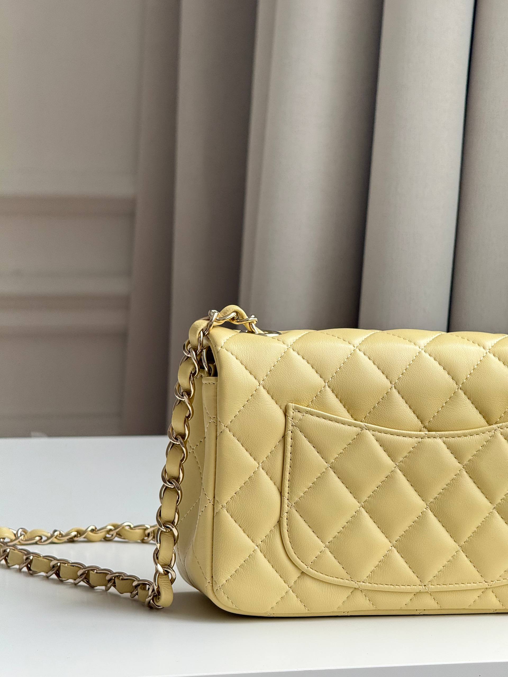 Chanel Classic Flap Small Quilted Lambskin Bag in Pastel Yellow