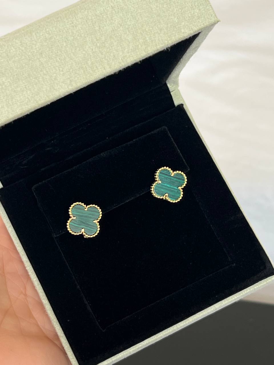 Van Cleef & Arpels Classic Malachite Four Leaf Clover Stud Earrings
