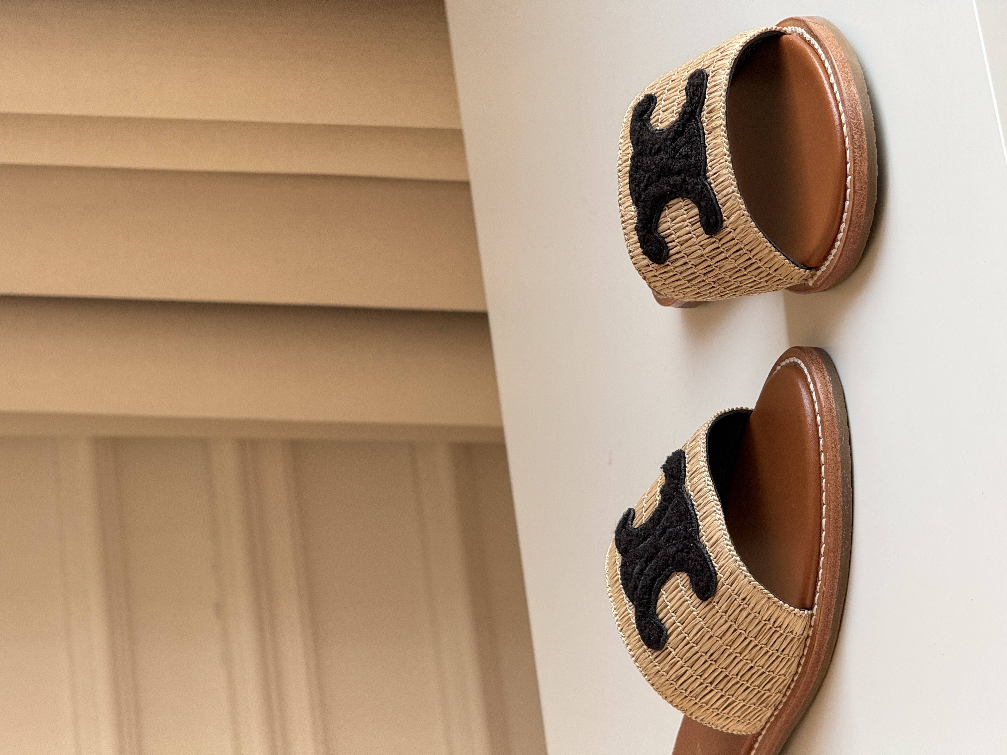 Celine Lympia Raffia Triomphe Slide Sandal