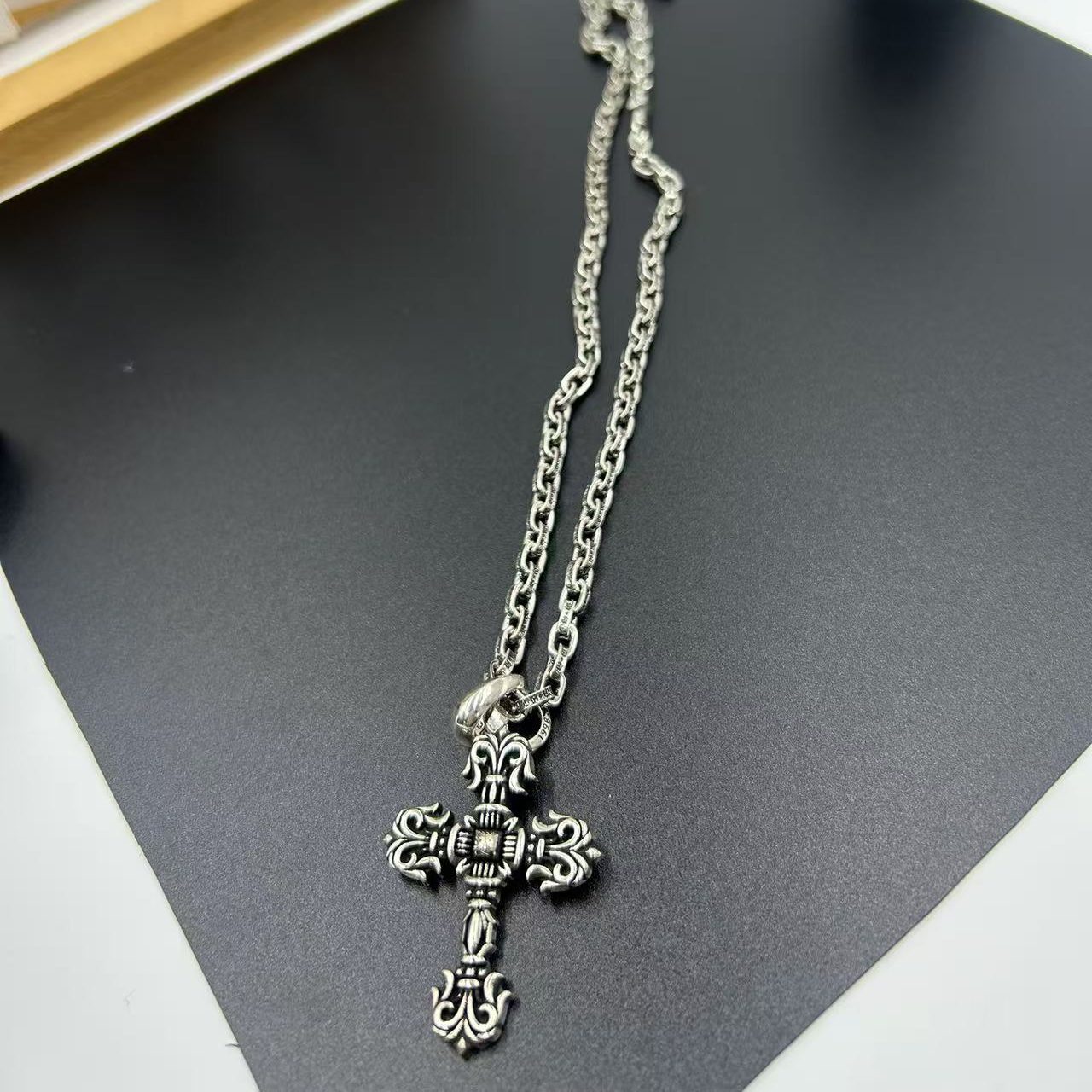 CHROME HEARTS ENGRAVED CROSS NECKLACE