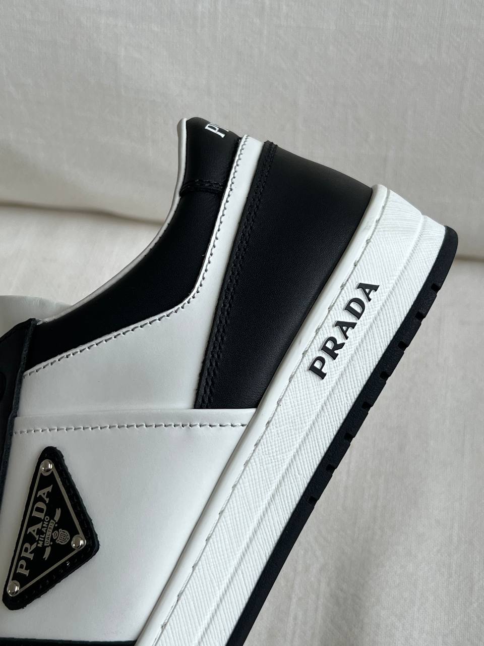 Prada Black & White Smooth Leather Low-top Sneakers