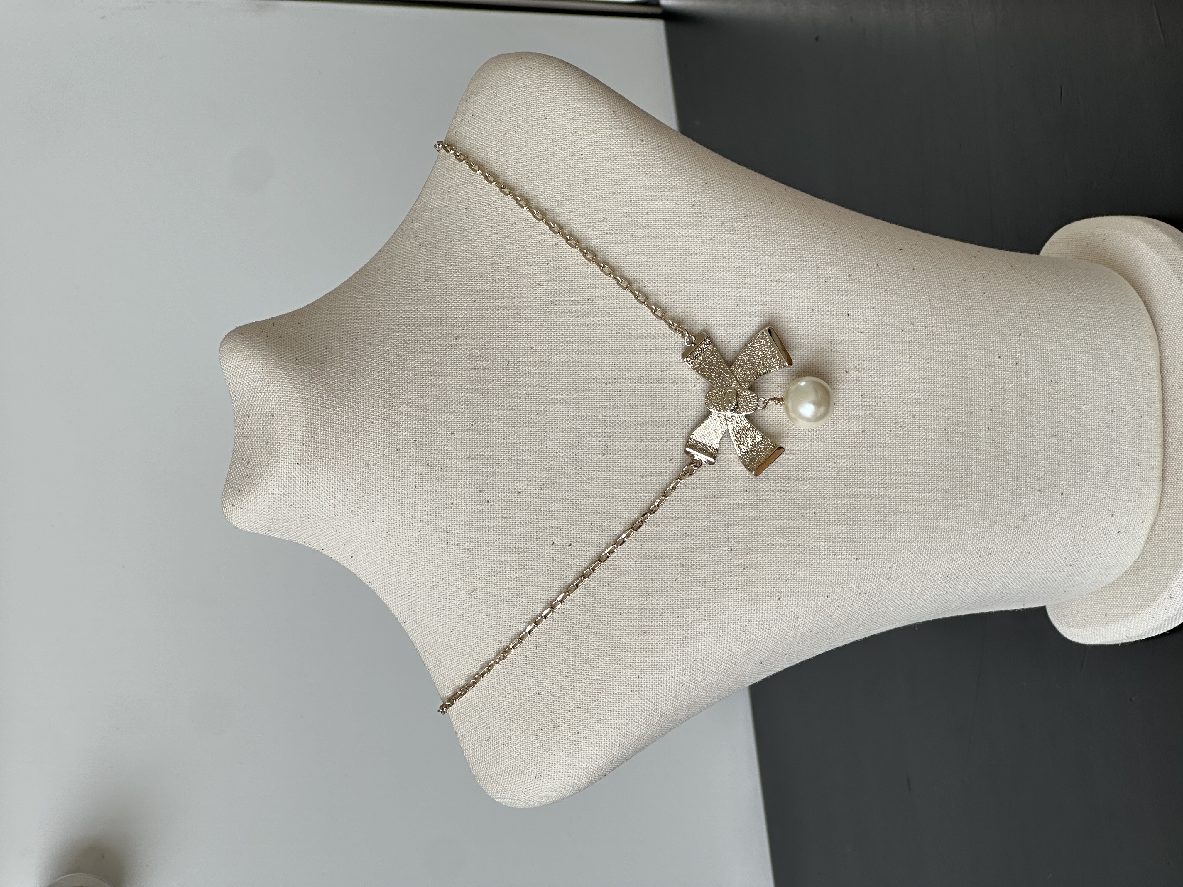 Chanel Bow Crystal Pearl Pendant Necklace