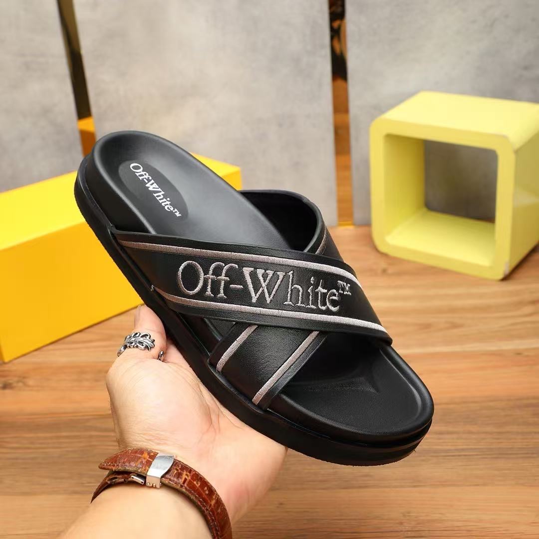 Off White Cloud Criss Cross Slide Black Color