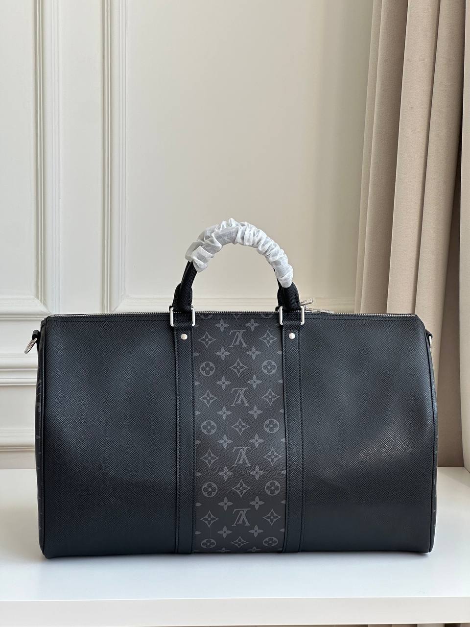 Louis Vuitton Taiga Leather Mix Monogram Eclipse Keepall 50 Travel Duffle Bag