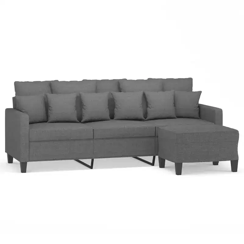 Canapé 3 places avec pouf pour salon - Rembourré en tissu