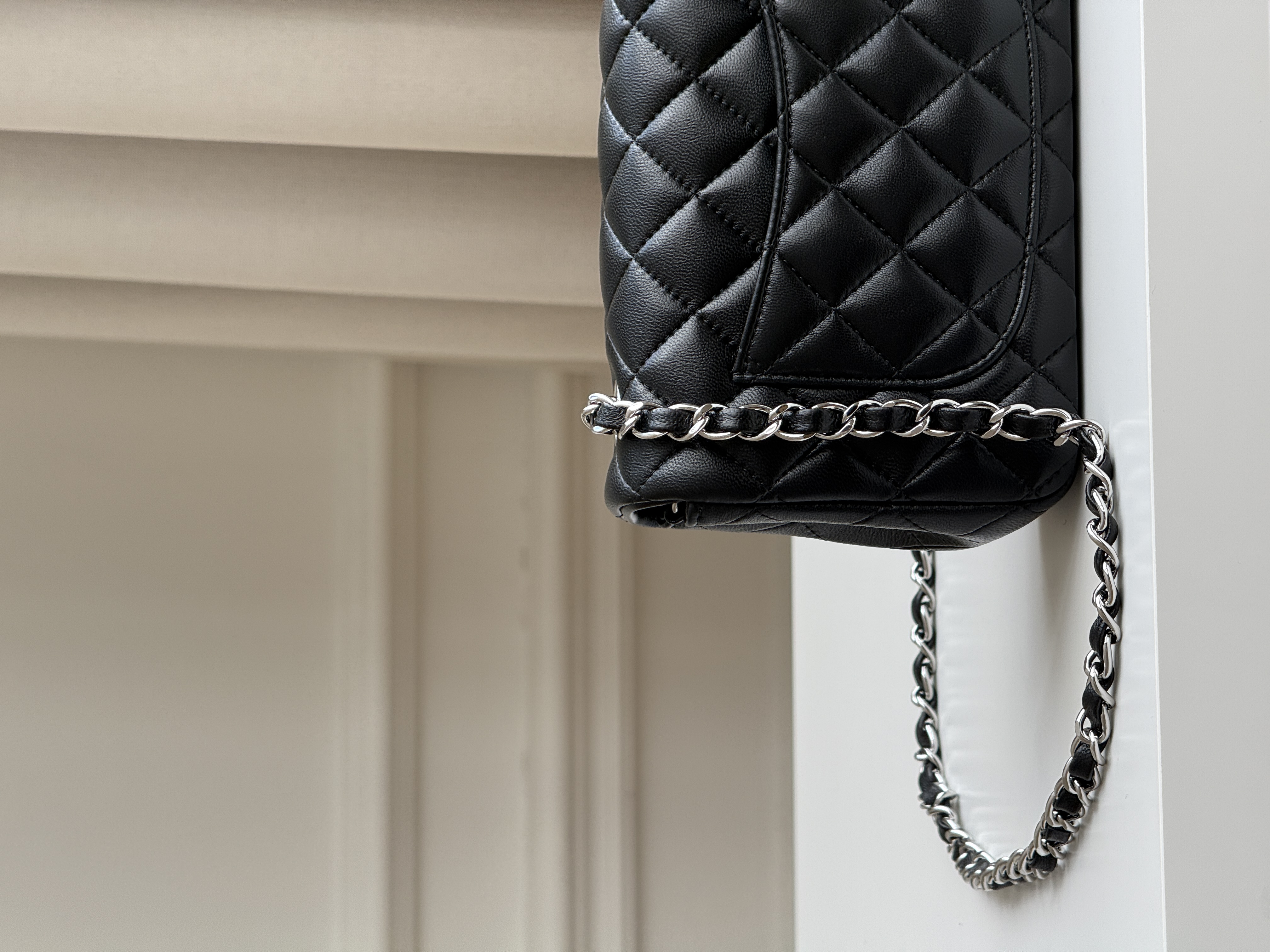 Chanel Black Caviar Leather Classic Flap Silver CC Chain Bag