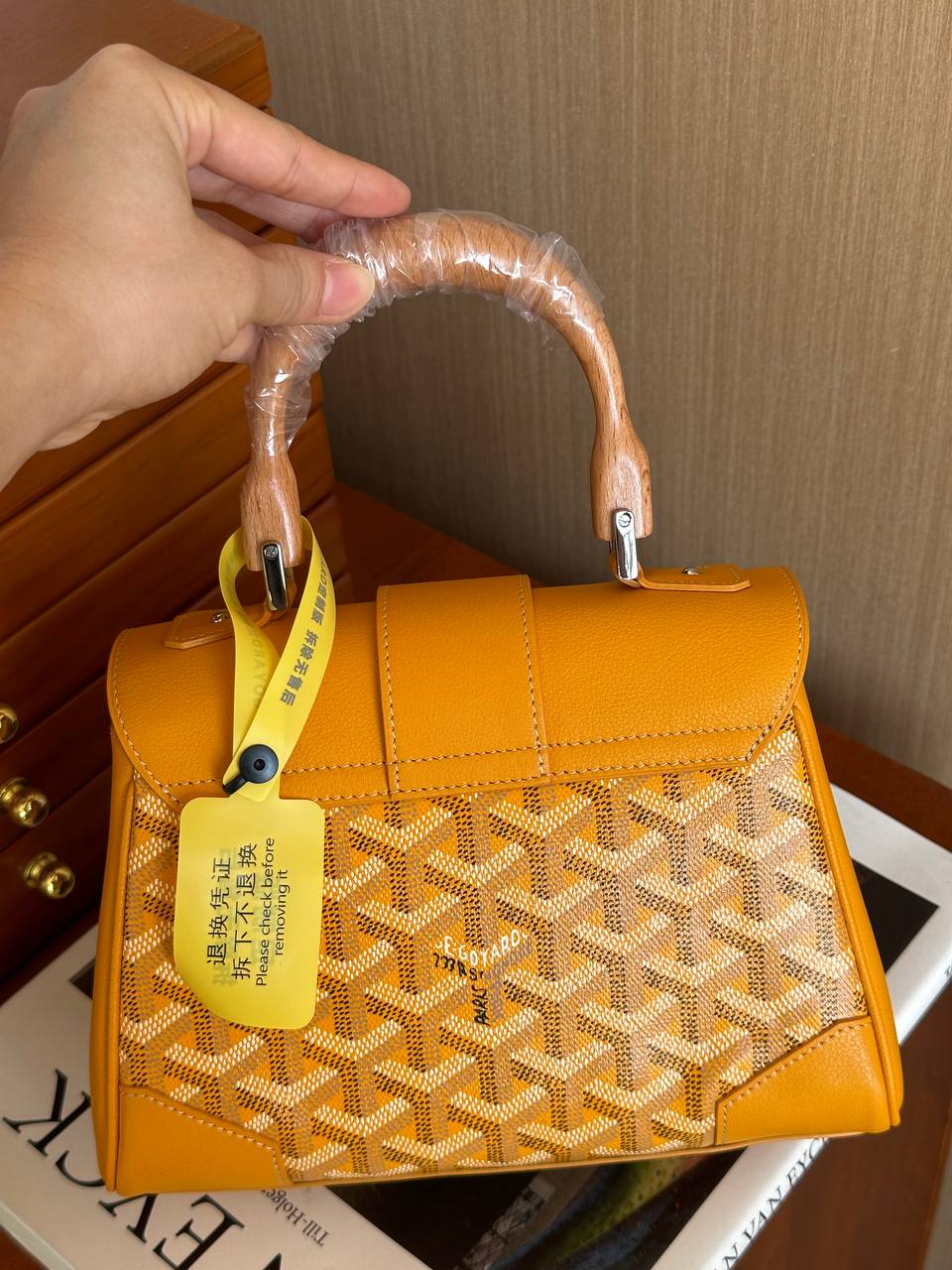 Goyard Yellow Goyardine Canvas Leather Mini Saigon Top Handle Bag