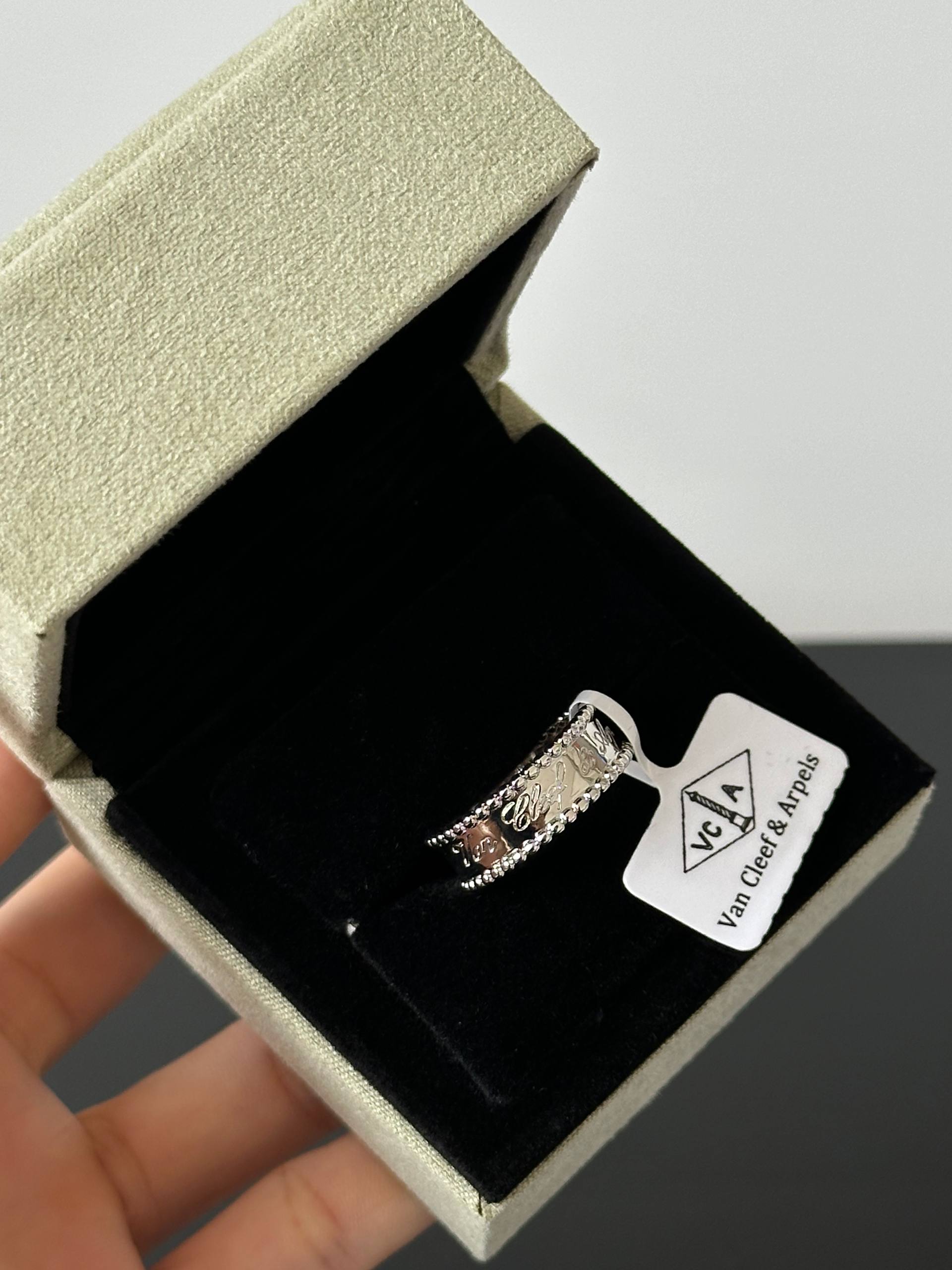 Van Cleef & Arpels Perlée Signature Engraved White Gold Band Ring