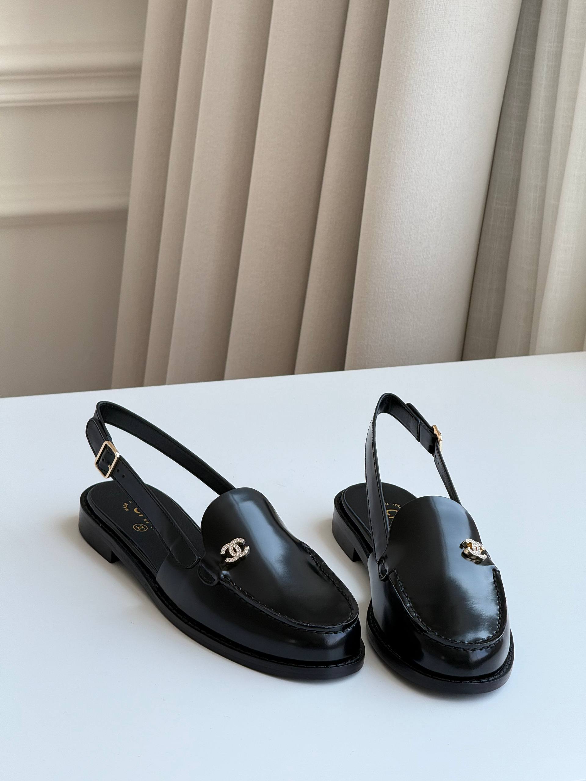 Chanel Calfskin Slingback Loafers with Crystal CC Logo