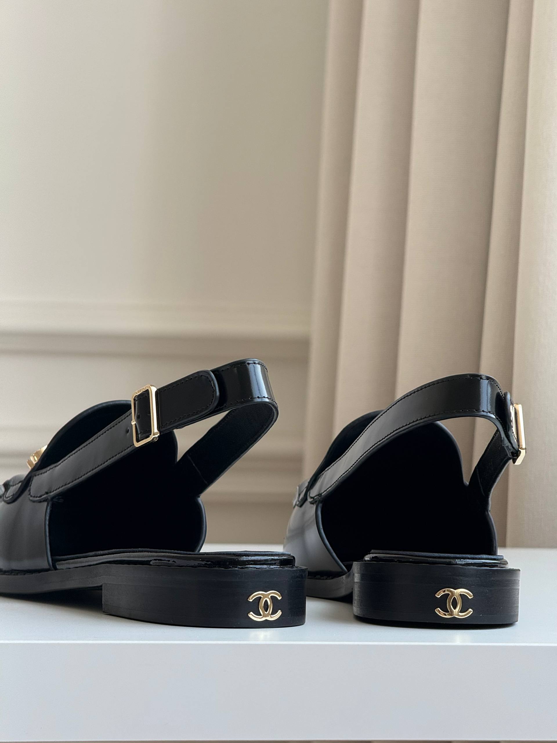 Chanel Calfskin Slingback Loafers with Crystal CC Logo