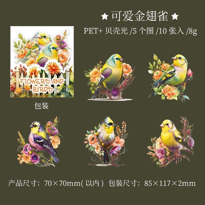 1023 Shell Light PET Stickers Flower Birds Series