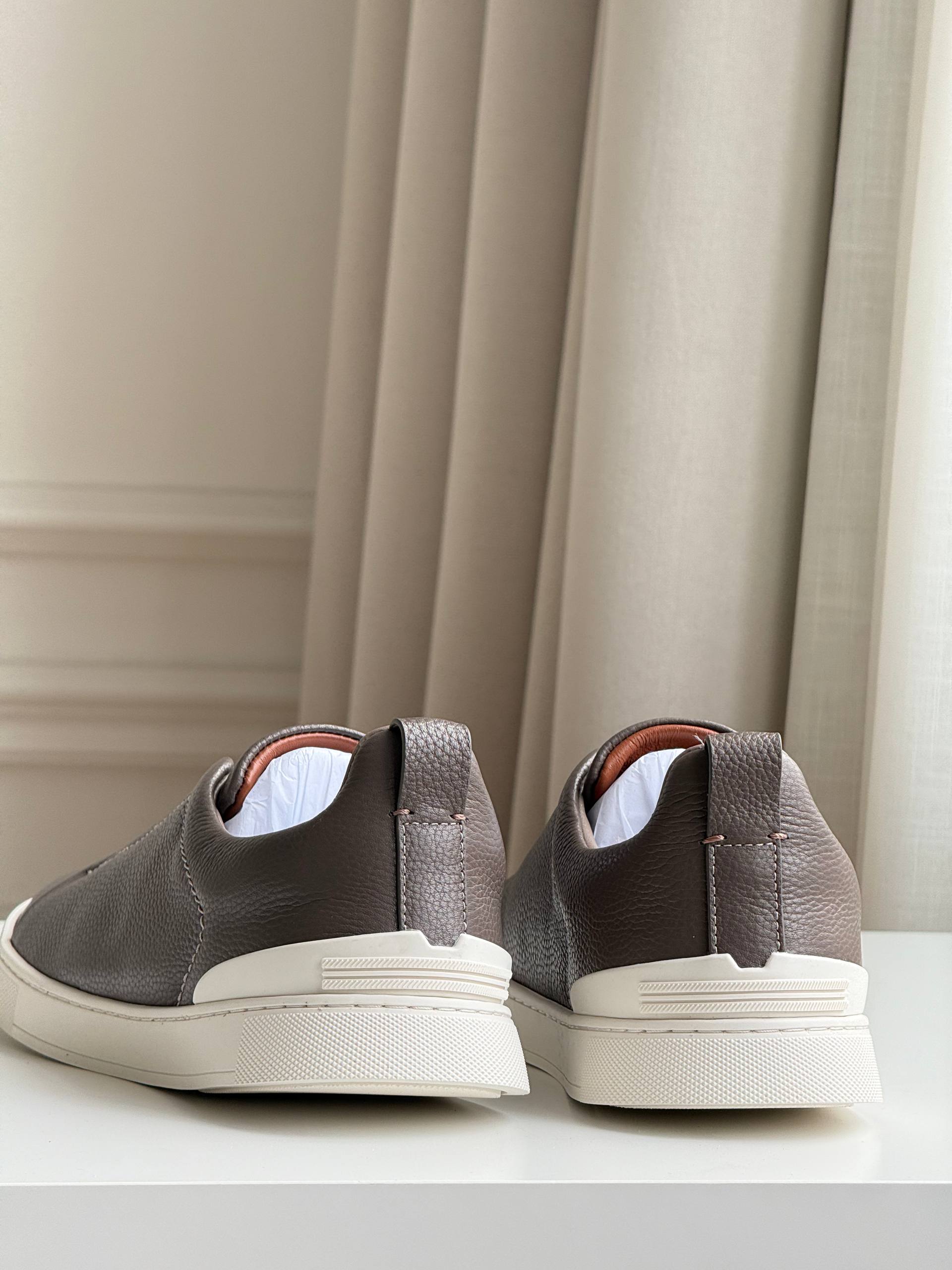 Zegna Triple Stitch Slip-On Elastic Cross Strap Leather Sneakers