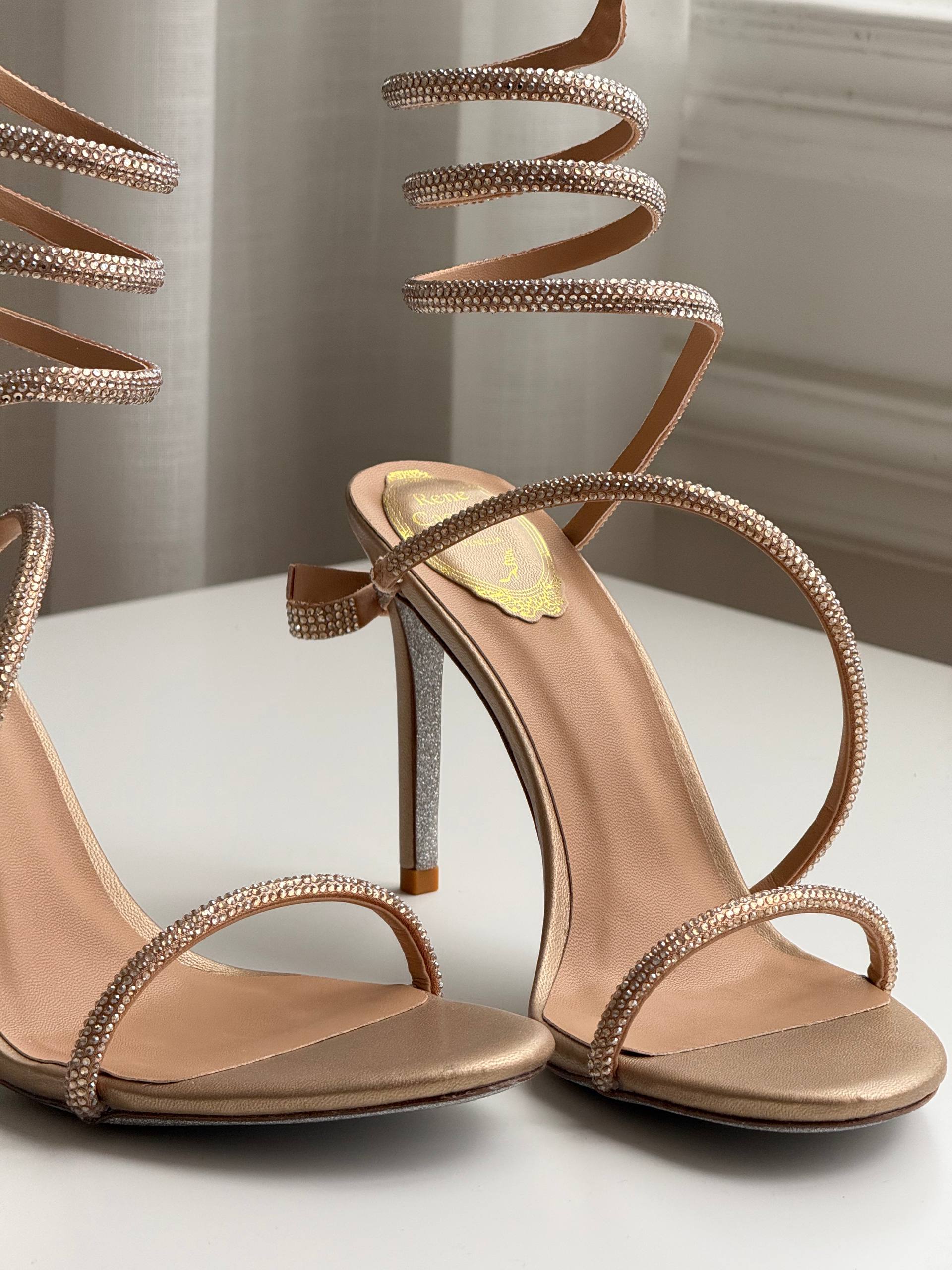 Spiral Wrap Rhinestone Strap Open Toe Stiletto High Heel Sandals