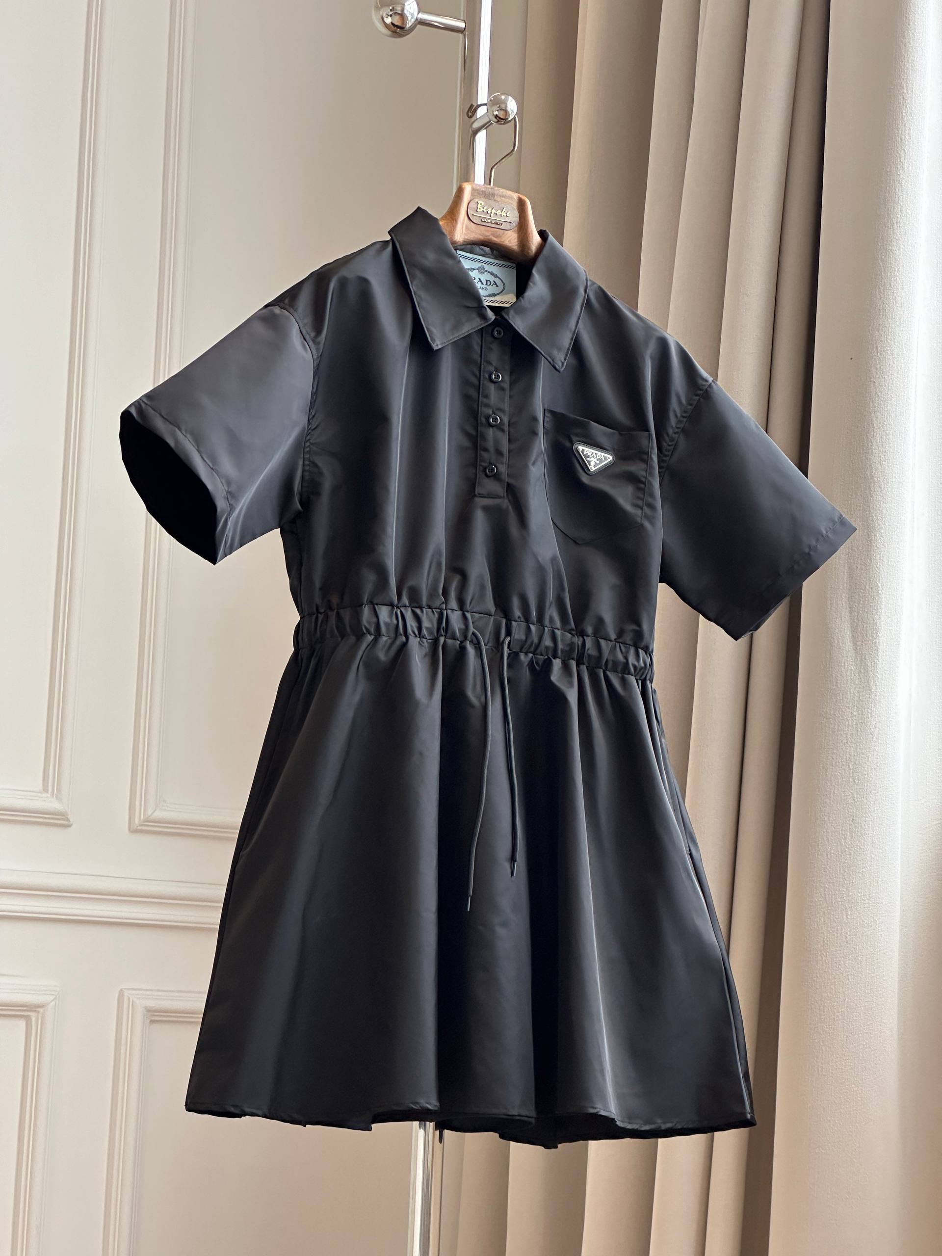 Prada Re-Nylon Drawstring Waist Shirt Dress