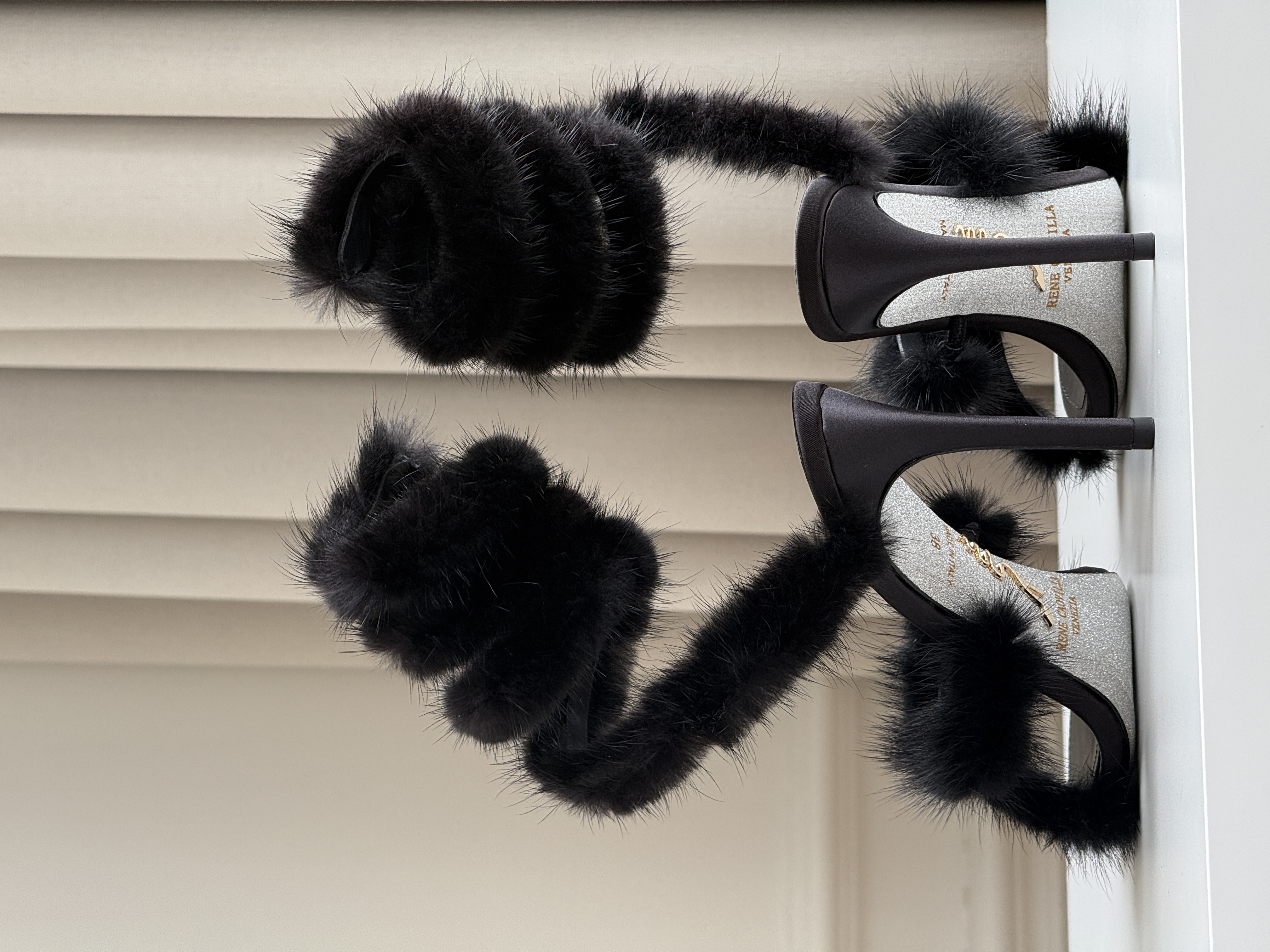Rene Caovilla Mink Fur Snake-Wrap High-Heel Sandals