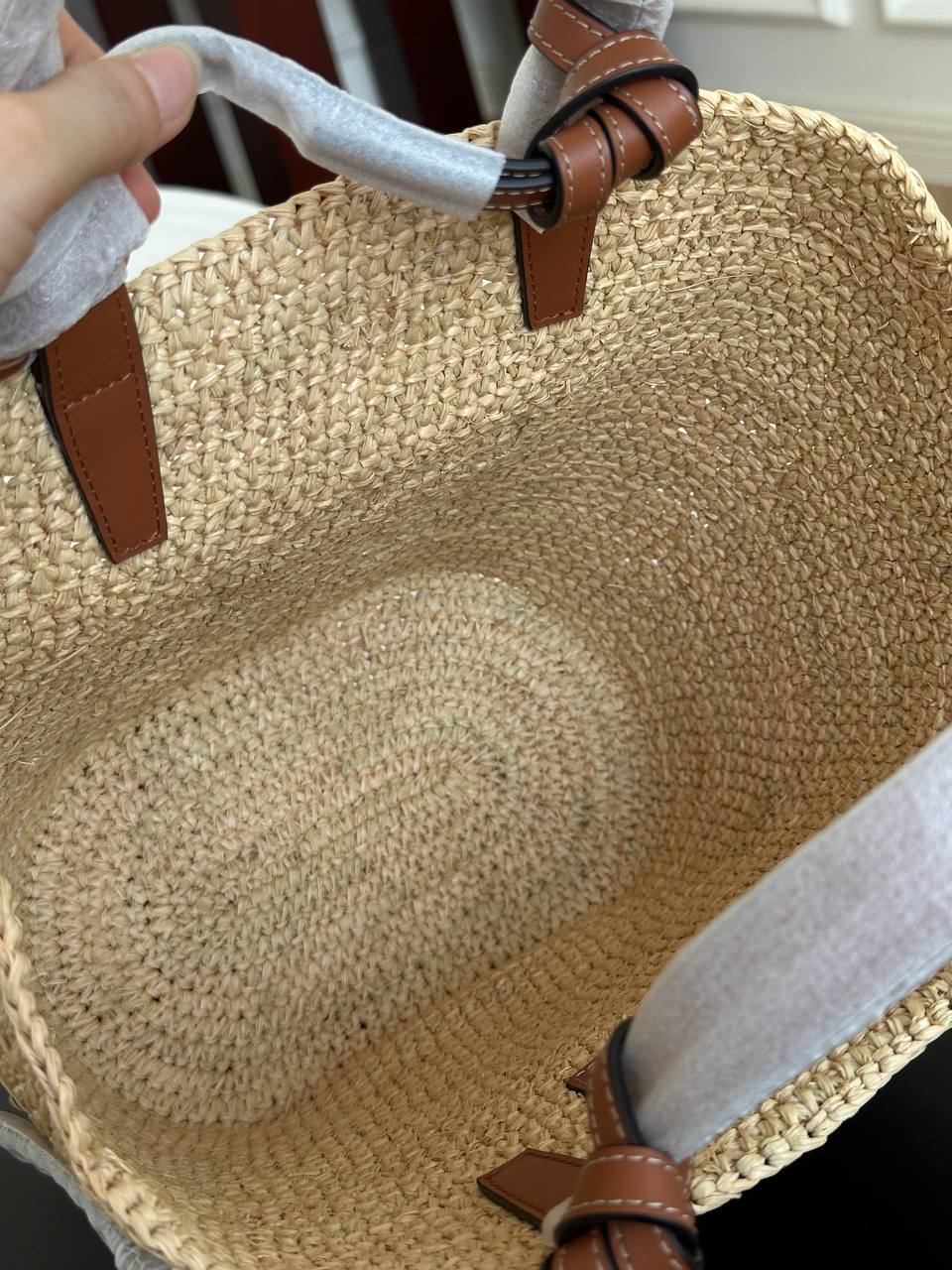 Celine Raffia Tote Bag with Triomphe Leather Patch