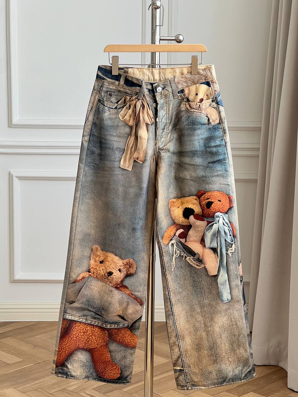 Acne Studios 1981 Teddy Bear 3D Print Washed Wide-Leg Jeans