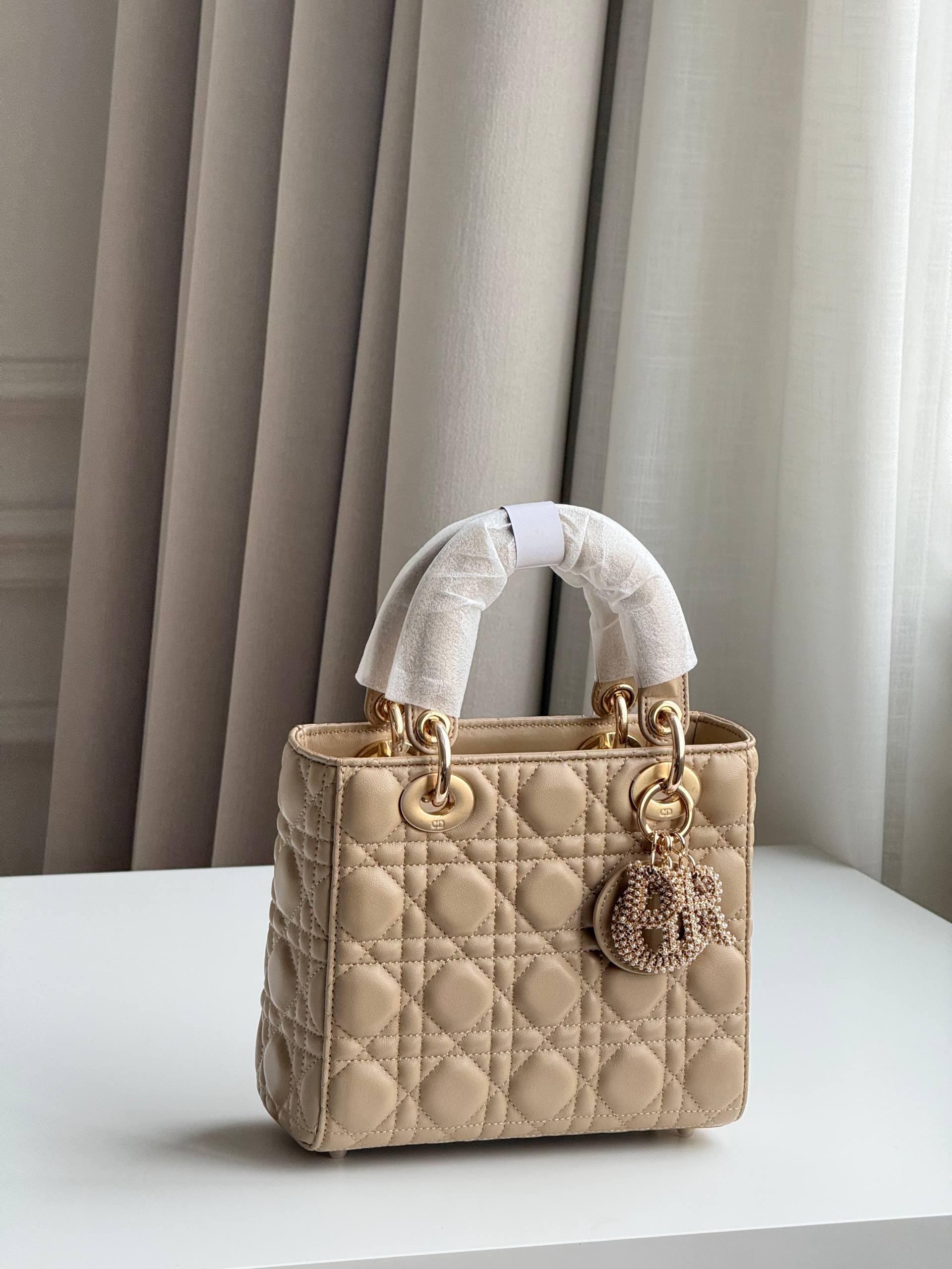 Dior Mini Cannage Lady Dior Handbag with Crystal Charm