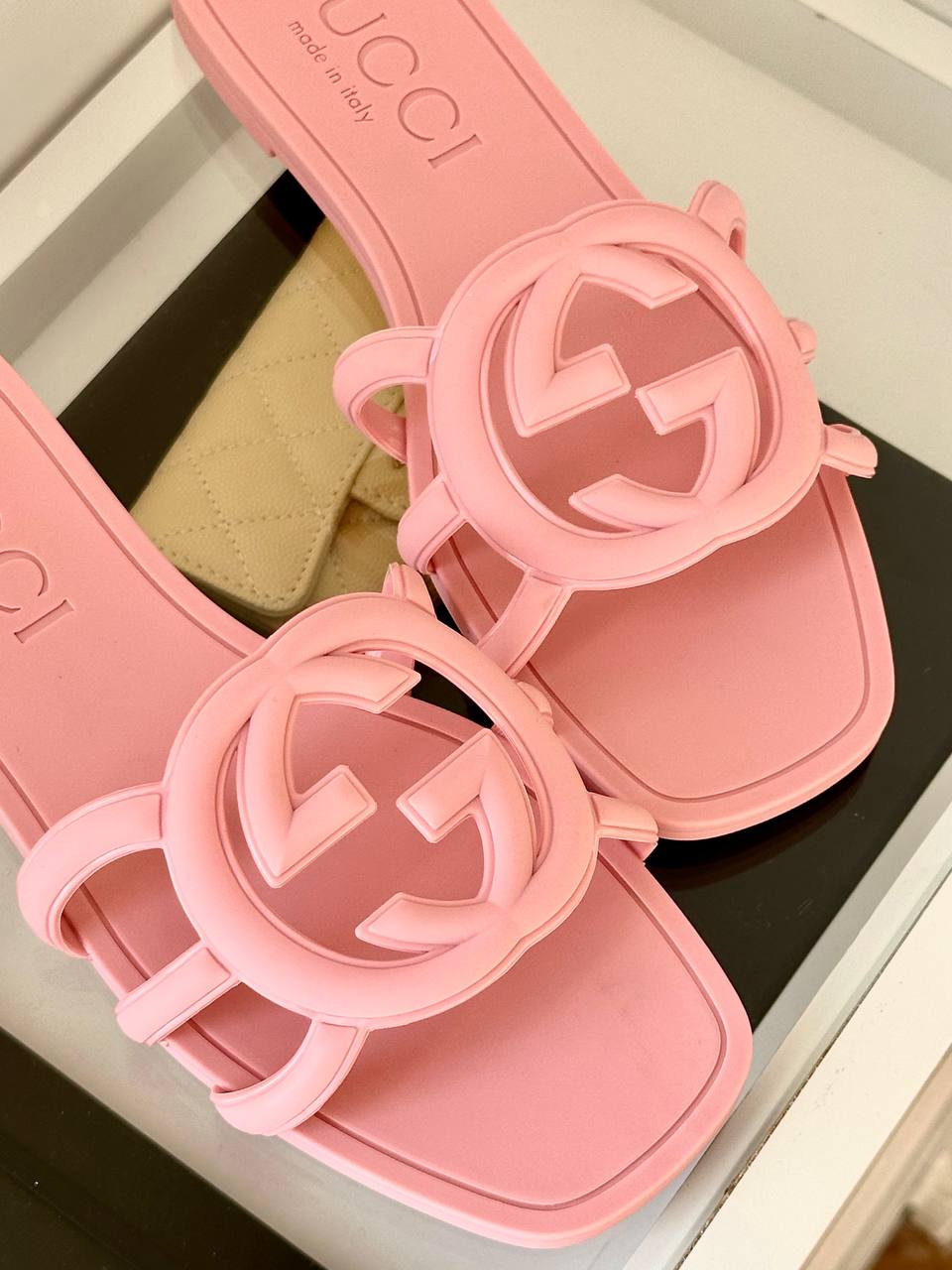 Gucci Interlocking G Cutout Rubber Slide Sandals