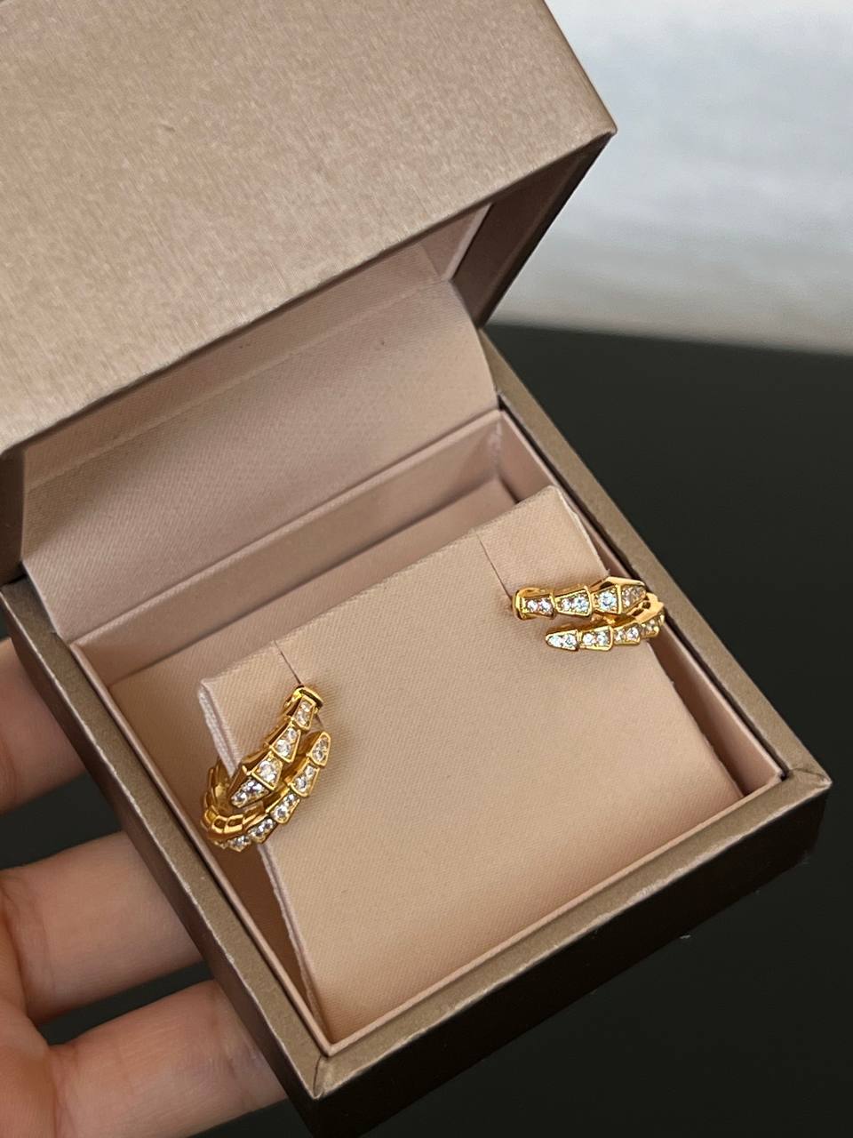 BVLGARI Serpenti Viper Yellow Gold Full Diamond Snake Earrings
