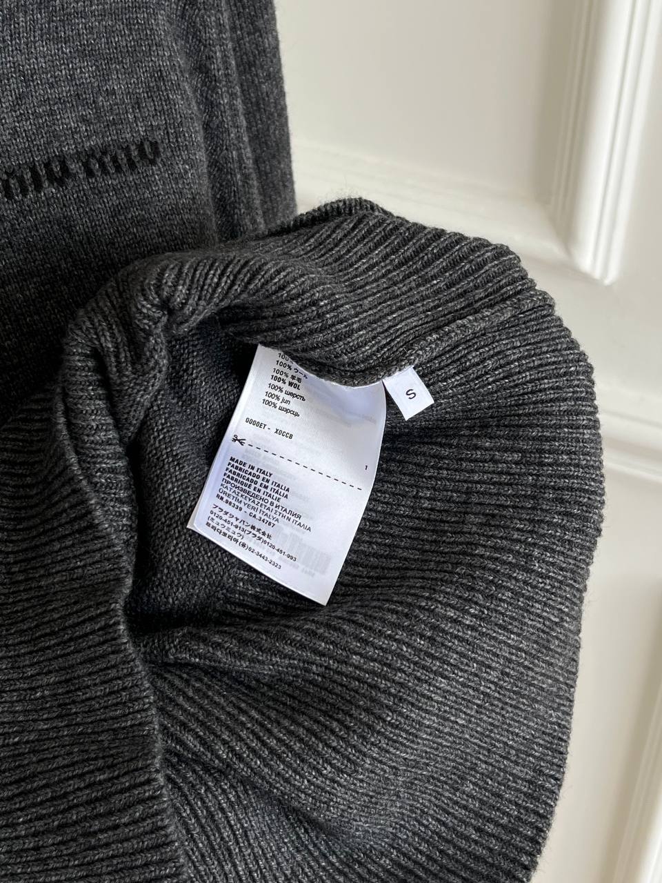 Miu Miu Dark Grey Half Zip Collar Cropped Knit Sweater
