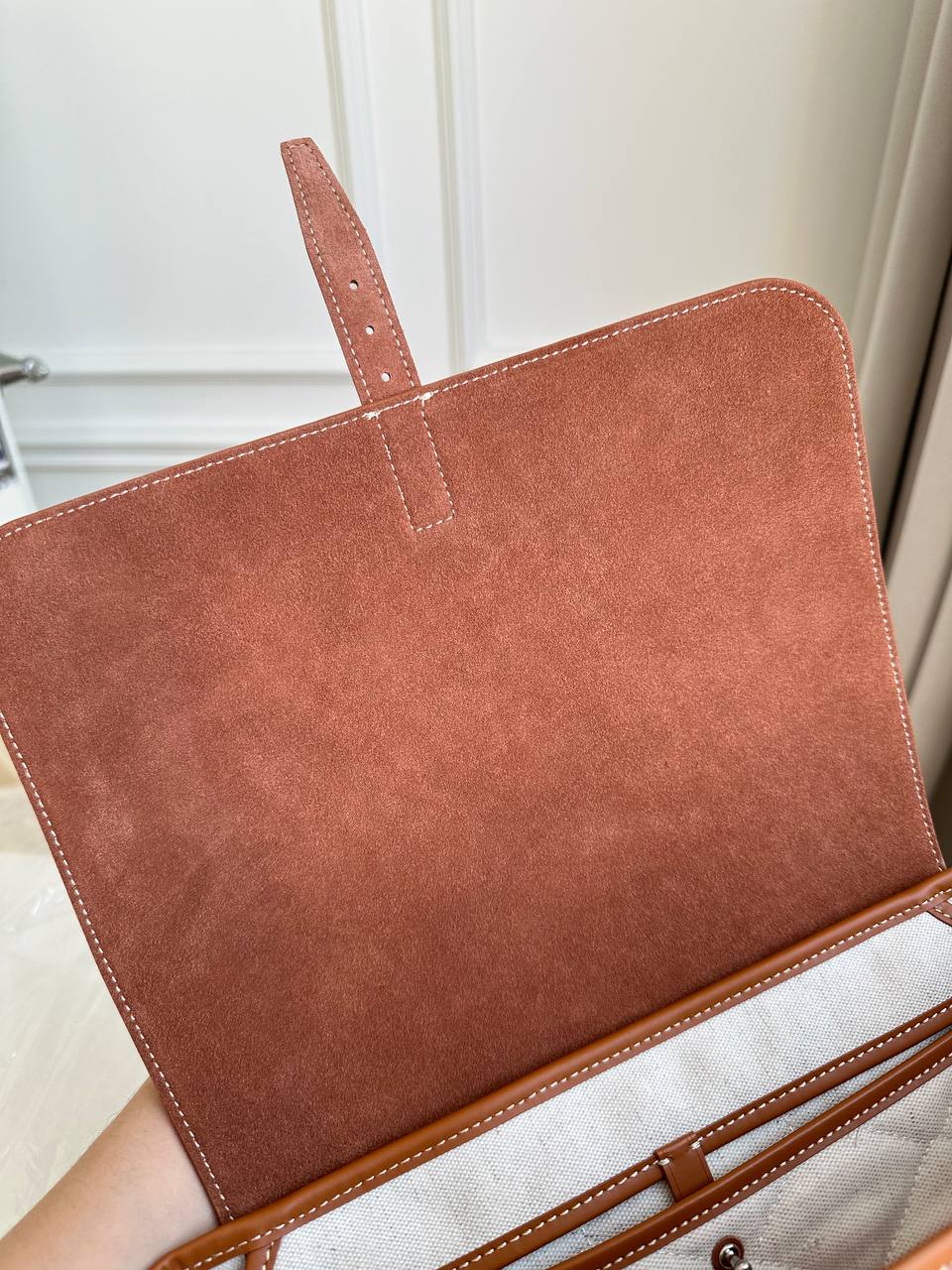 Goyard Black Goyardine Canvas Brown Leather Flap Drawstring Backpack