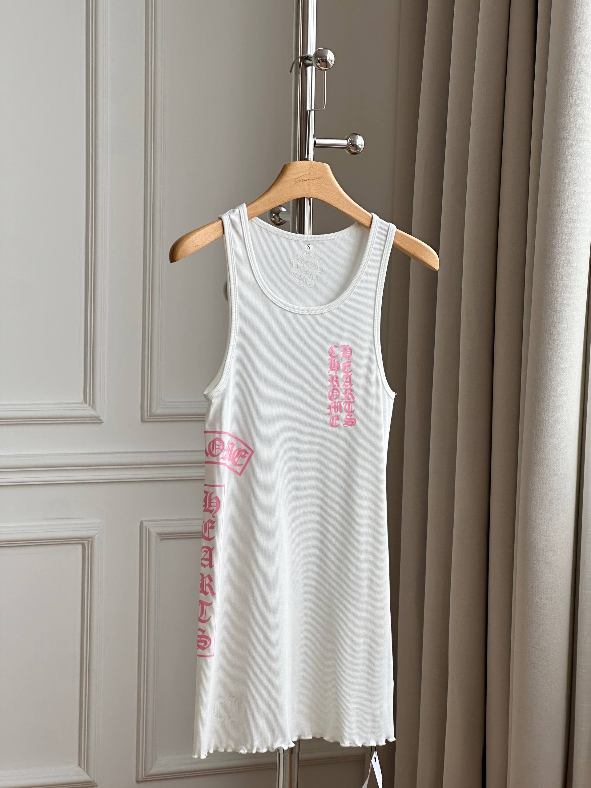 Chrome Hearts Pink and White Letter Printed Ribbed Tank Dress
