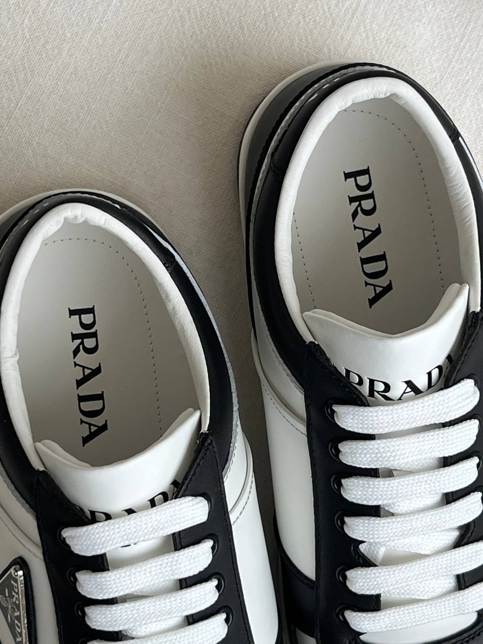 Prada Black & White Smooth Leather Low-top Sneakers
