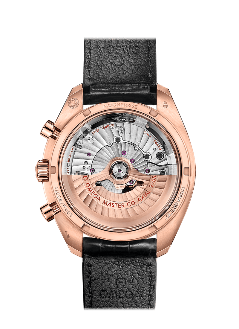 MOONPHASE CO‑AXIAL MASTER CHRONOMETER MOONPHASE CHRONOGRAPH 44.25 MM 304.63.44.52.01.001 FAVOURITES COMPARE Sedna™ gold on Leather strap